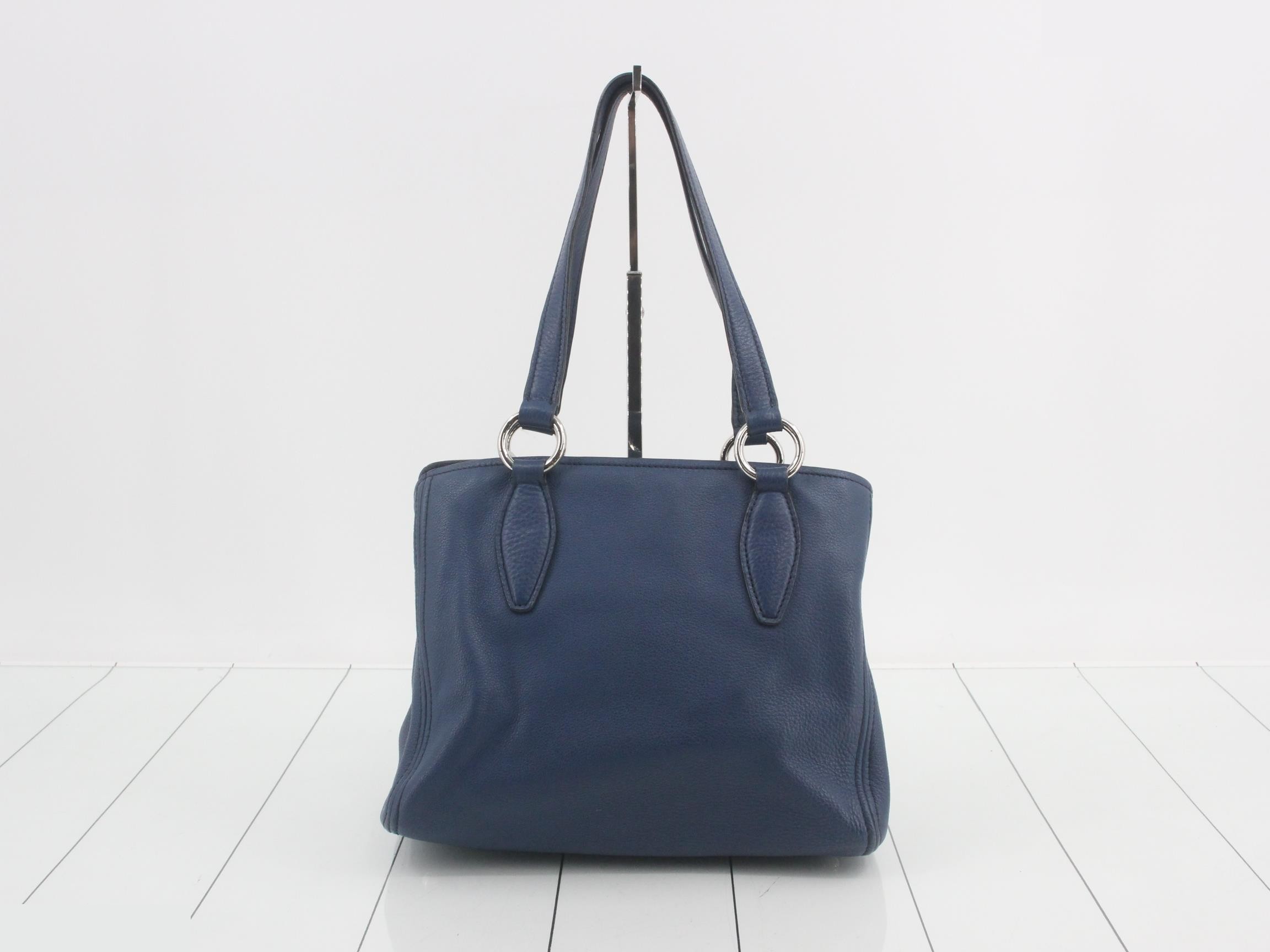 2-Way Handbag, Embossed Leather, Blue — view 2