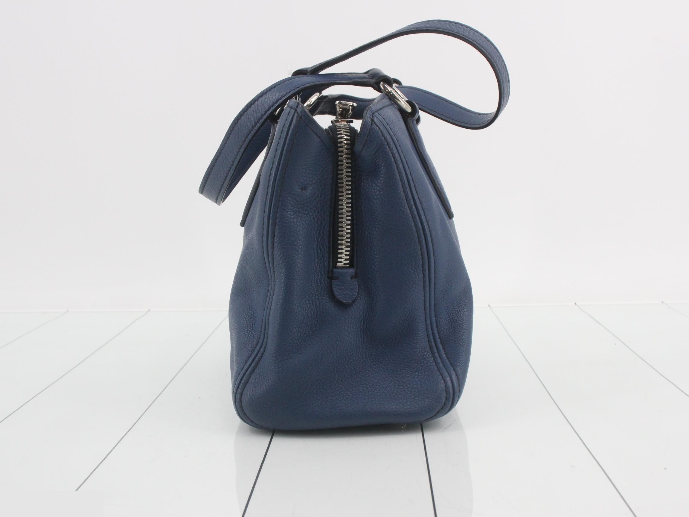 2-Way Handbag, Embossed Leather, Blue — view 3