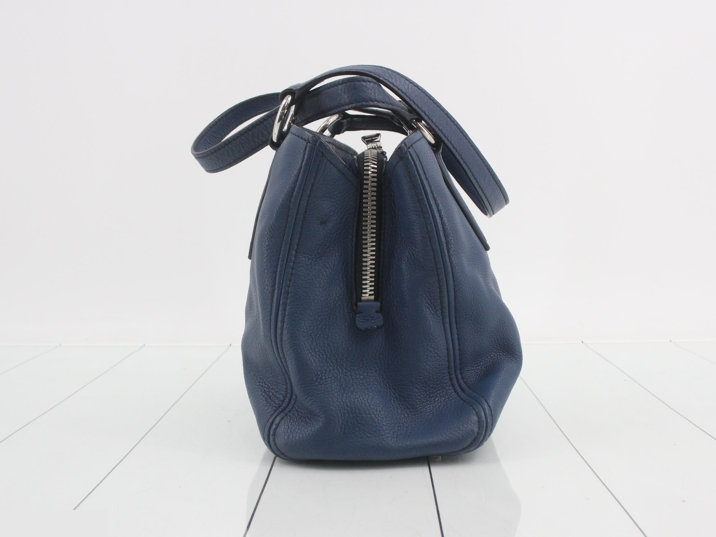 2-Way Handbag, Embossed Leather, Blue — view 4