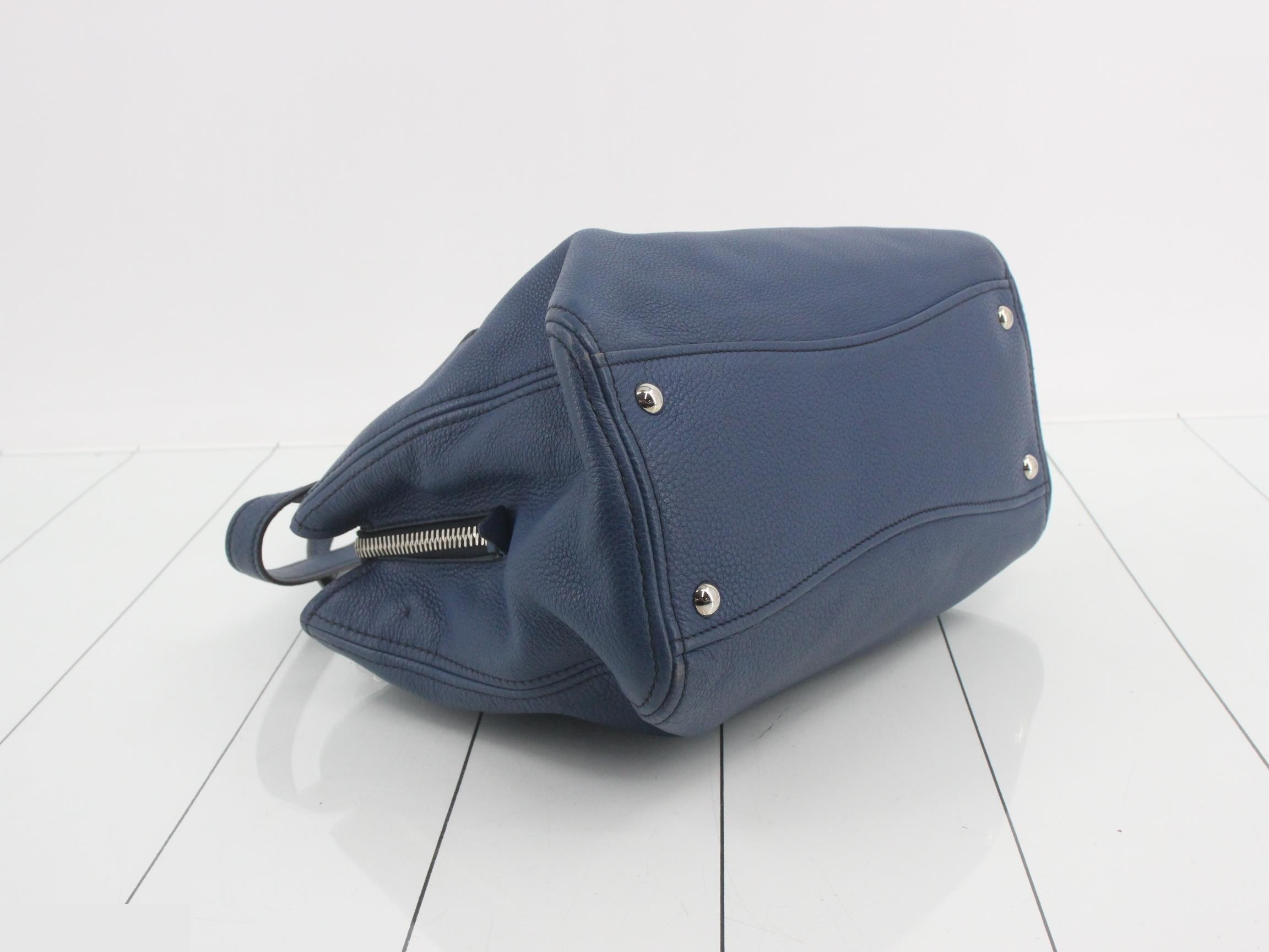 2-Way Handbag, Embossed Leather, Blue — view 5