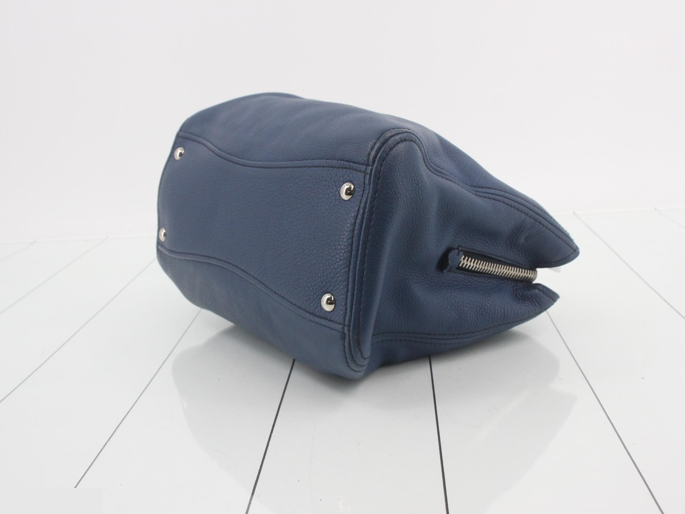 2-Way Handbag, Embossed Leather, Blue — view 6