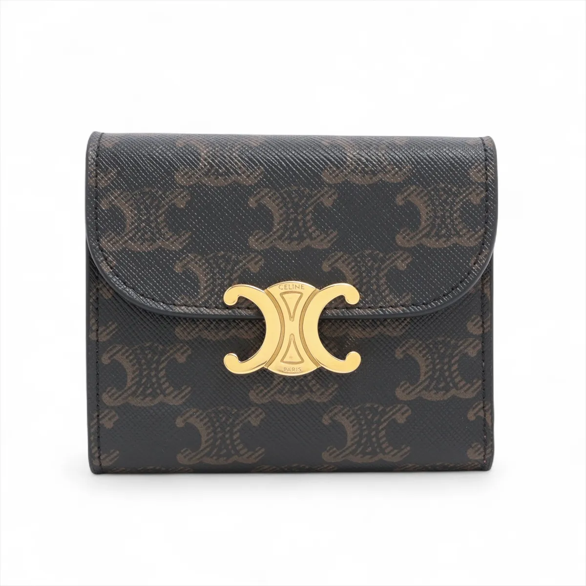 Triomphe Small Flap Wallet Leather Compact Wallet Brown