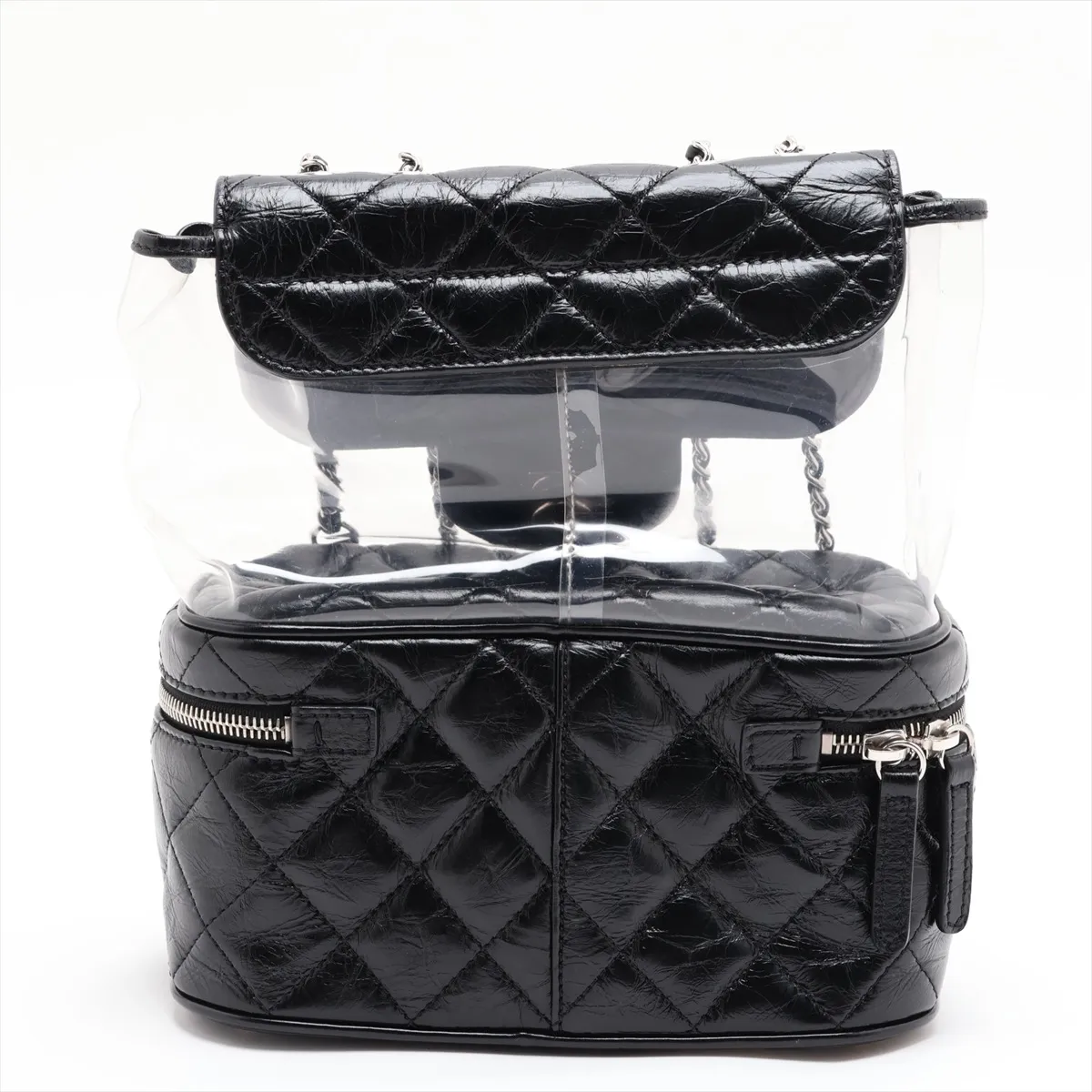 Matelassé Vintage Calfskin x Vinyl Chain Backpack, Black x Clear, Silver Hardware, 25780735, Serial Number 25 — view 2