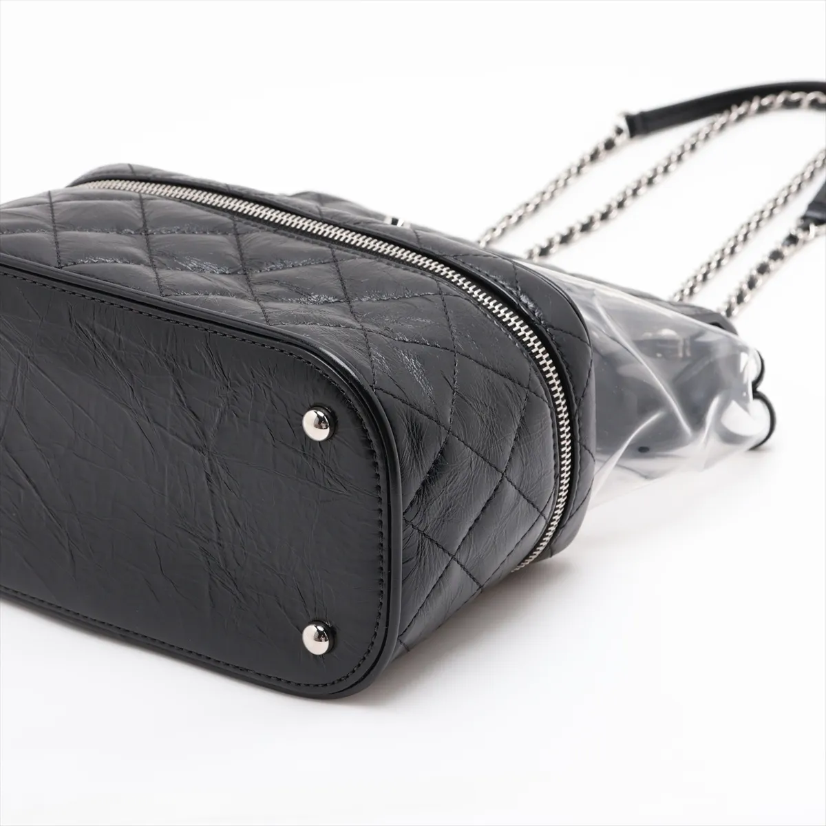 Matelassé Vintage Calfskin x Vinyl Chain Backpack, Black x Clear, Silver Hardware, 25780735, Serial Number 25 — view 3