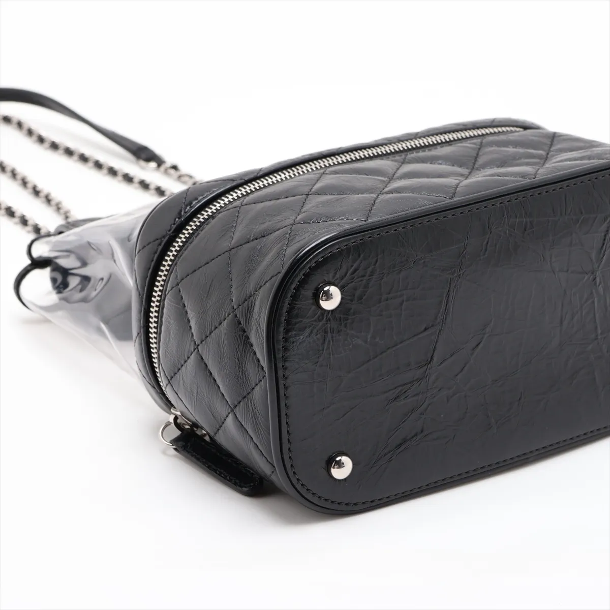 Matelassé Vintage Calfskin x Vinyl Chain Backpack, Black x Clear, Silver Hardware, 25780735, Serial Number 25 — view 4