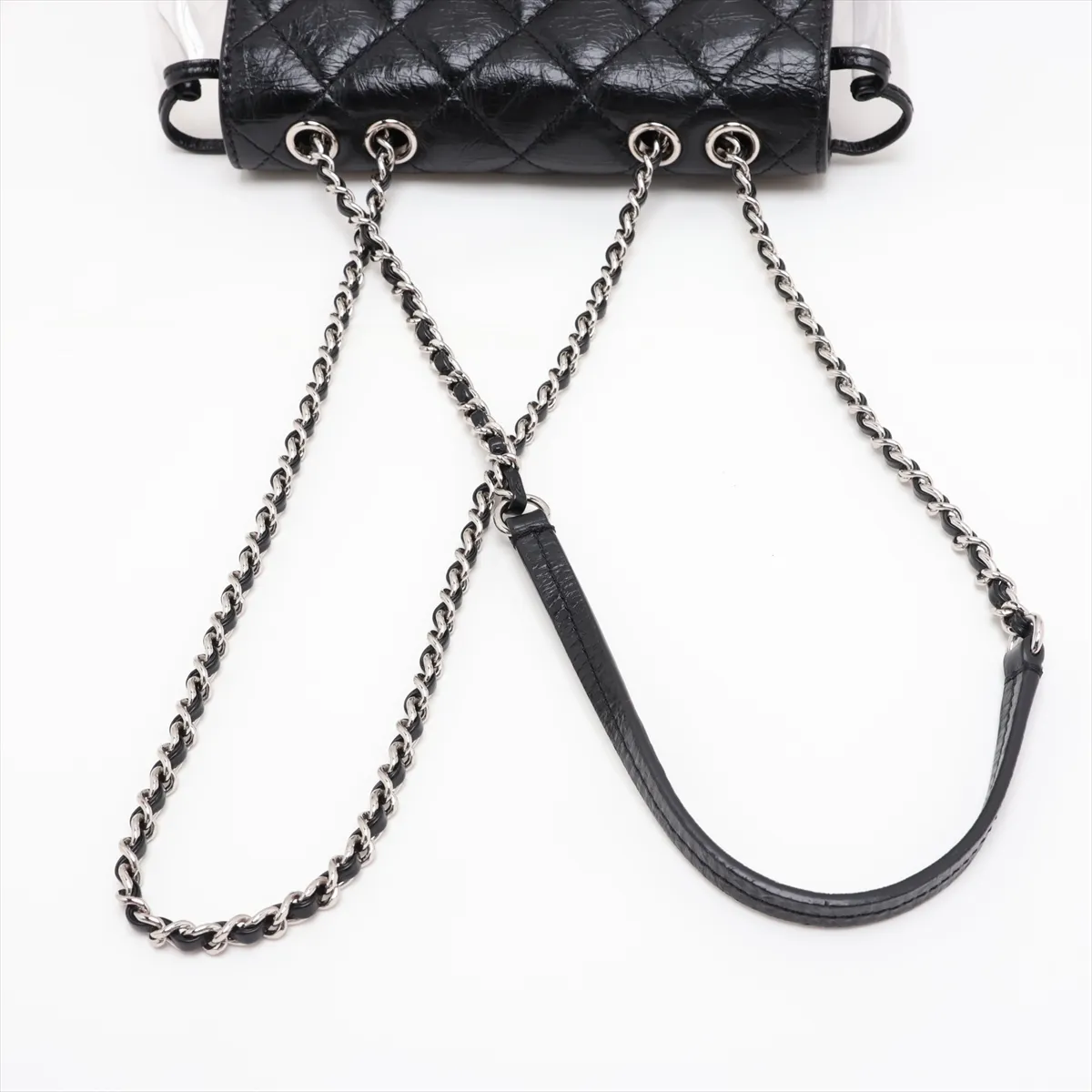 Matelassé Vintage Calfskin x Vinyl Chain Backpack, Black x Clear, Silver Hardware, 25780735, Serial Number 25 — view 5