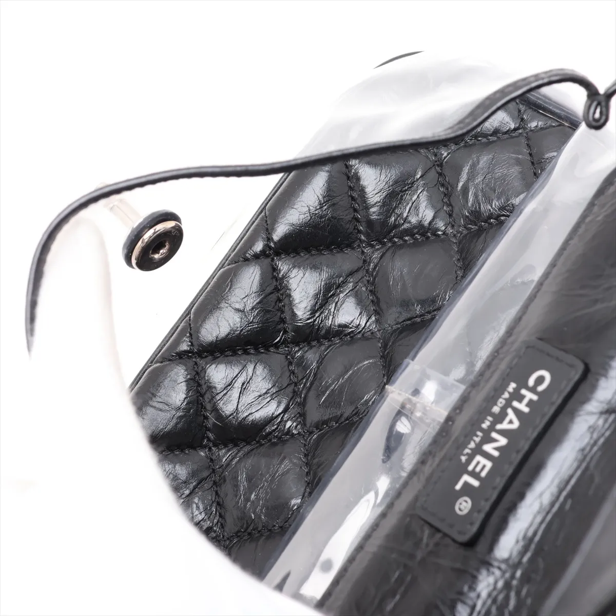 Matelassé Vintage Calfskin x Vinyl Chain Backpack, Black x Clear, Silver Hardware, 25780735, Serial Number 25 — view 8