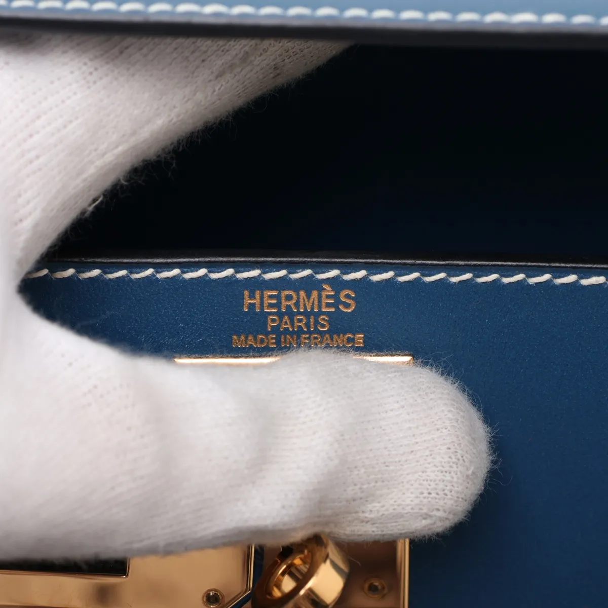 [Individually packaged] Hermes Kelly 28 Sellier Box Calf Blue Thalassa Gold Hardware H:2004 — view 12