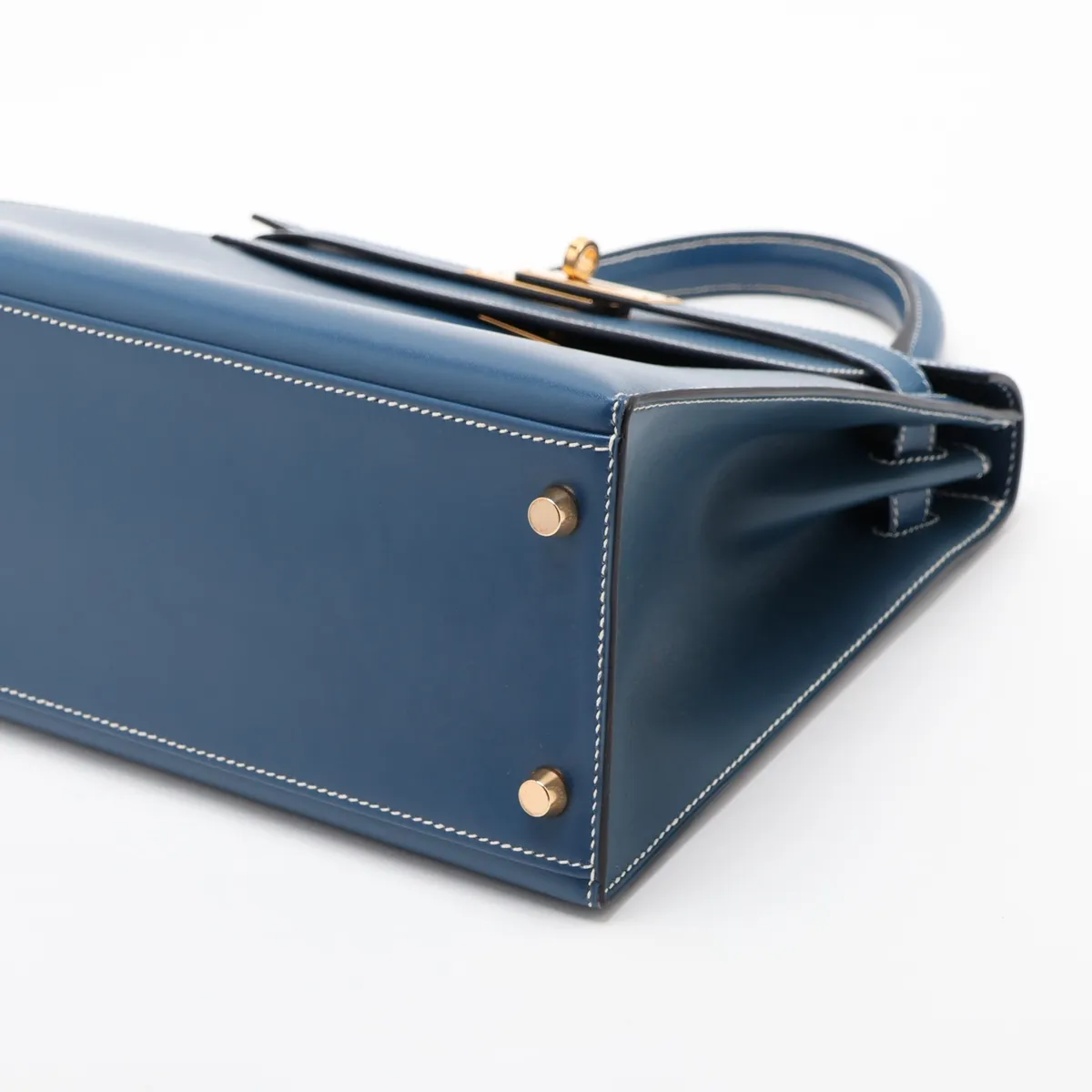 [Individually packaged] Hermes Kelly 28 Sellier Box Calf Blue Thalassa Gold Hardware H:2004 — view 3
