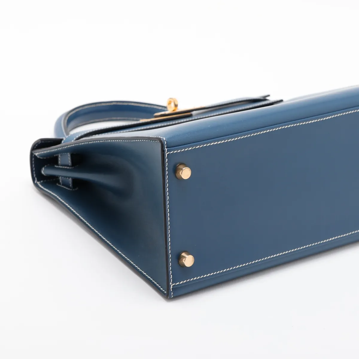 [Individually packaged] Hermes Kelly 28 Sellier Box Calf Blue Thalassa Gold Hardware H:2004 — view 4