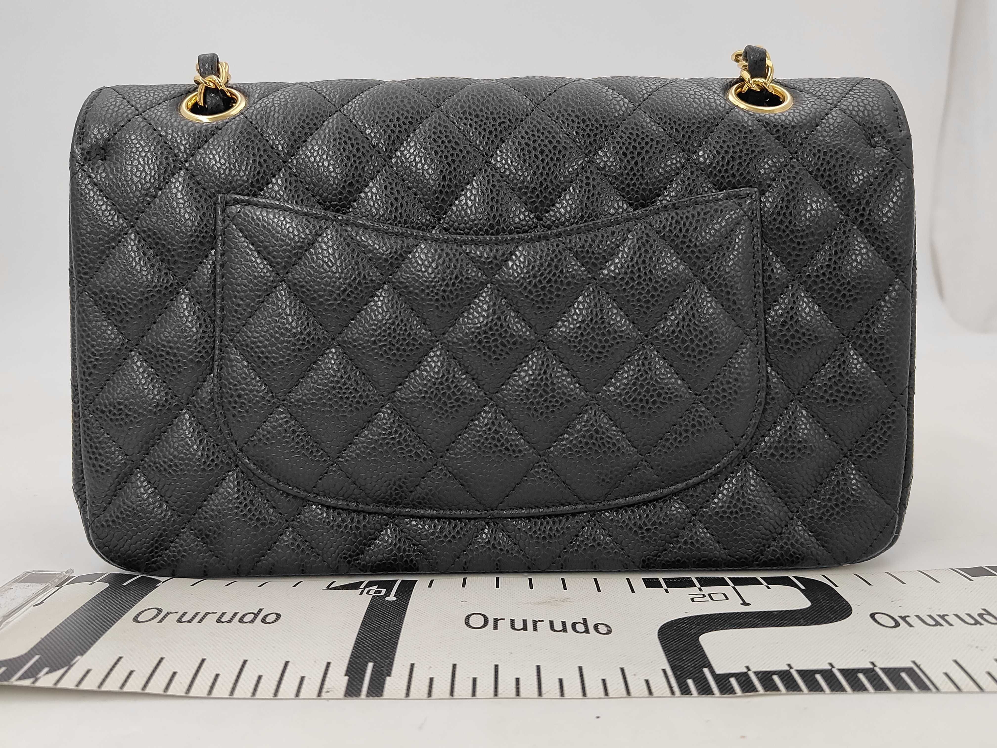 Classic Flap Black Quilted Caviar Skin Medium Shoulder Bag with Gold Hardware, Item No. 28, with Card — view 2