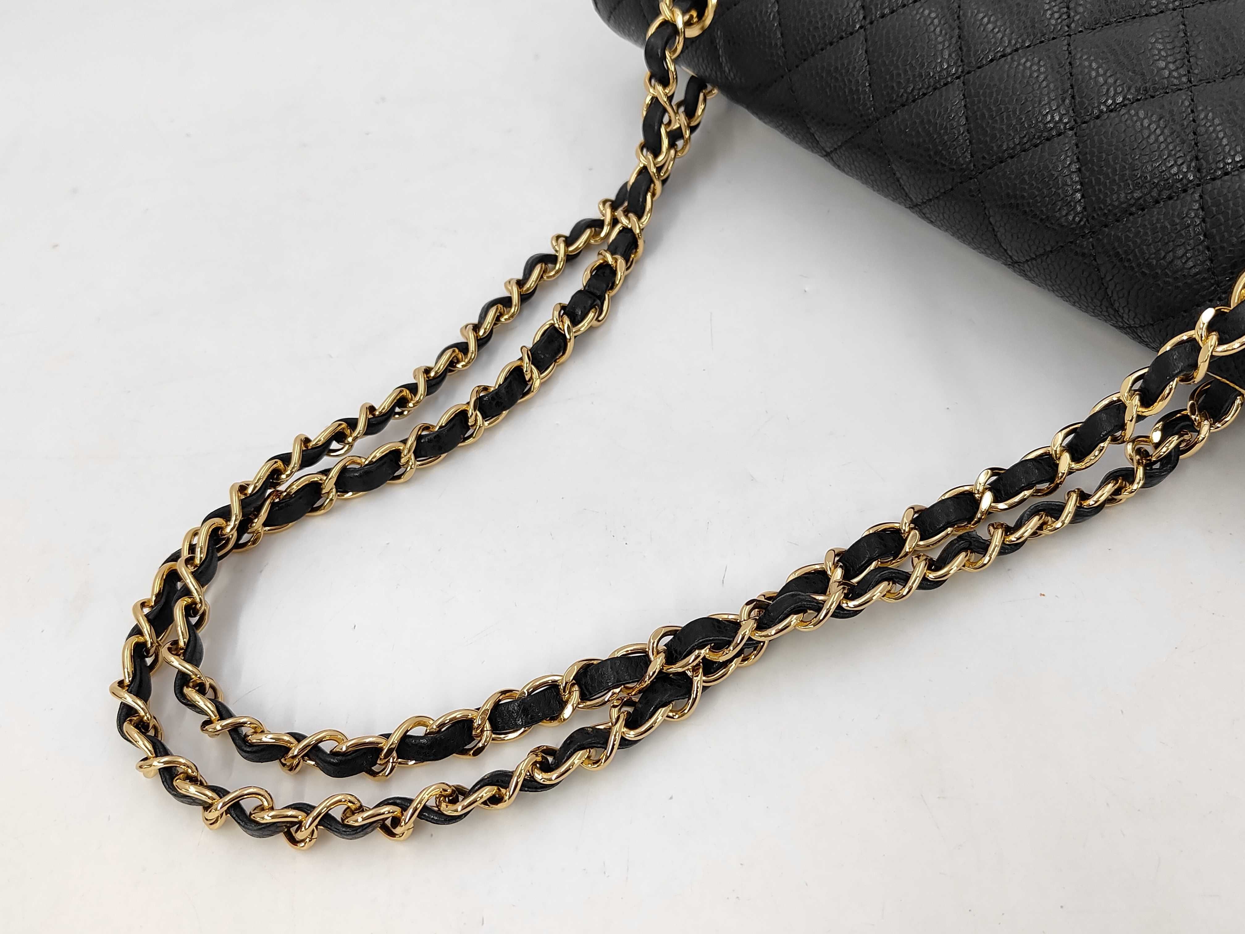 Classic Flap Black Quilted Caviar Skin Medium Shoulder Bag with Gold Hardware, Item No. 28, with Card — view 3