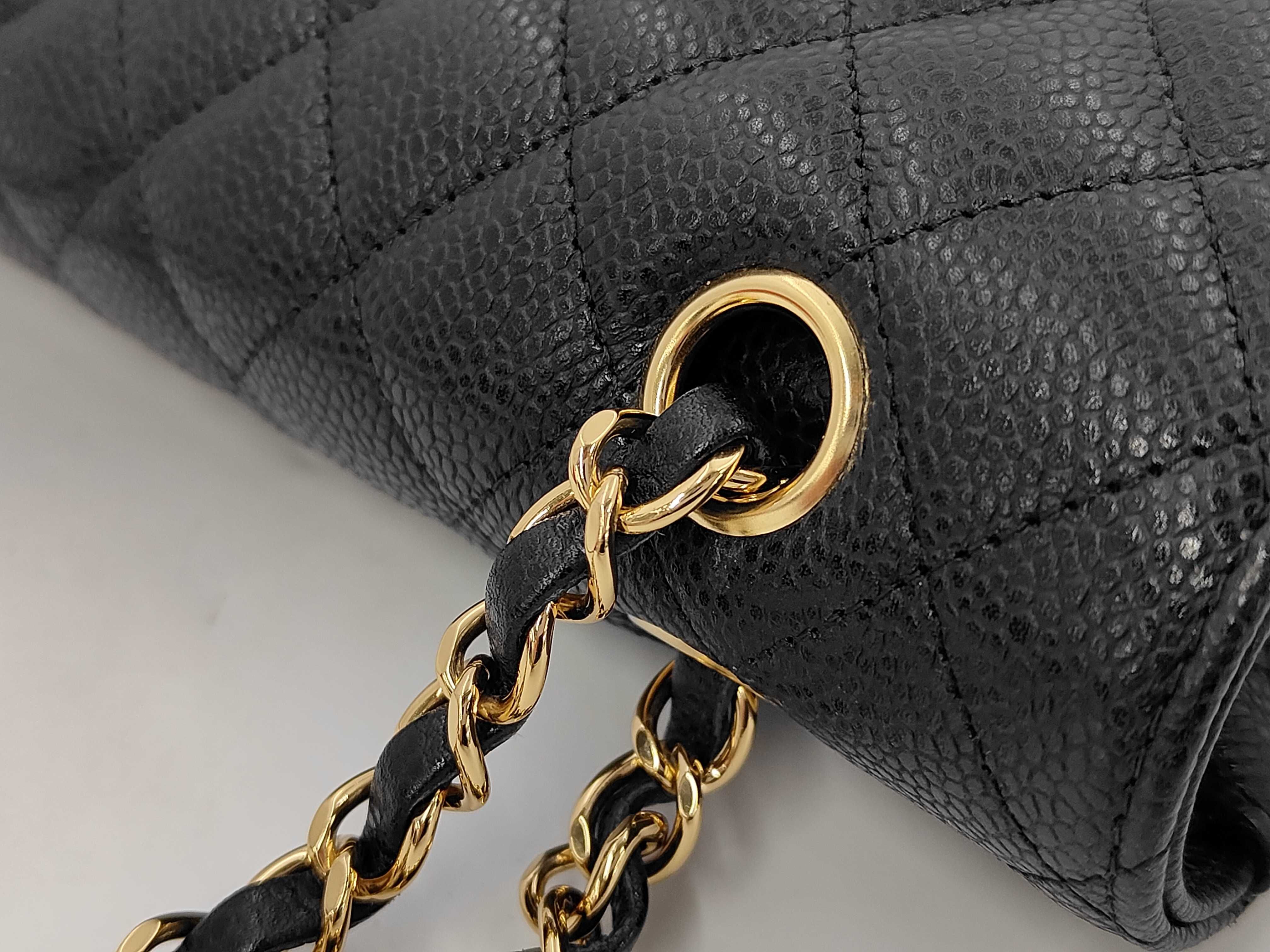 Classic Flap Black Quilted Caviar Skin Medium Shoulder Bag with Gold Hardware, Item No. 28, with Card — view 5