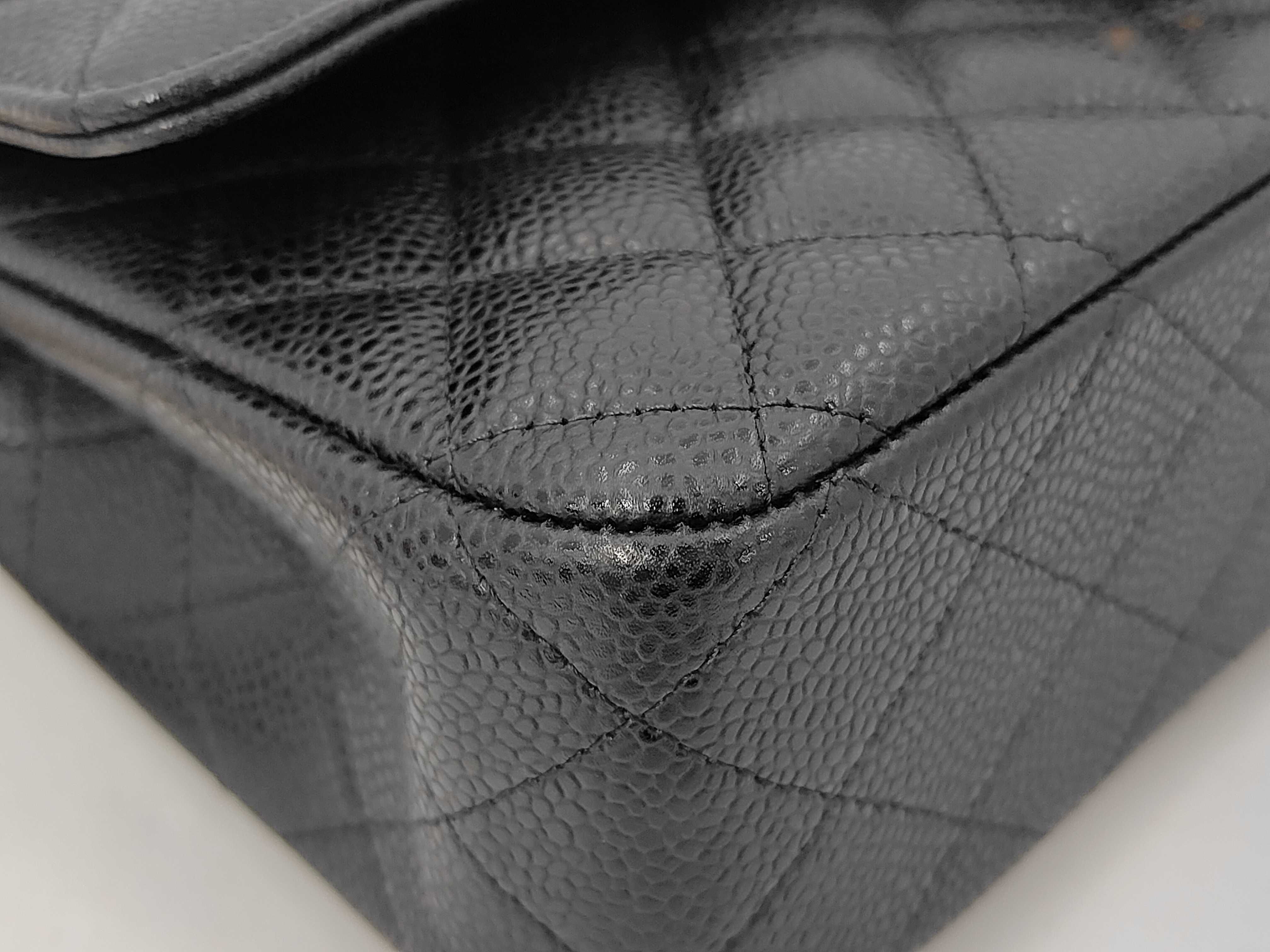 Classic Flap Black Quilted Caviar Skin Medium Shoulder Bag with Gold Hardware, Item No. 28, with Card — view 7