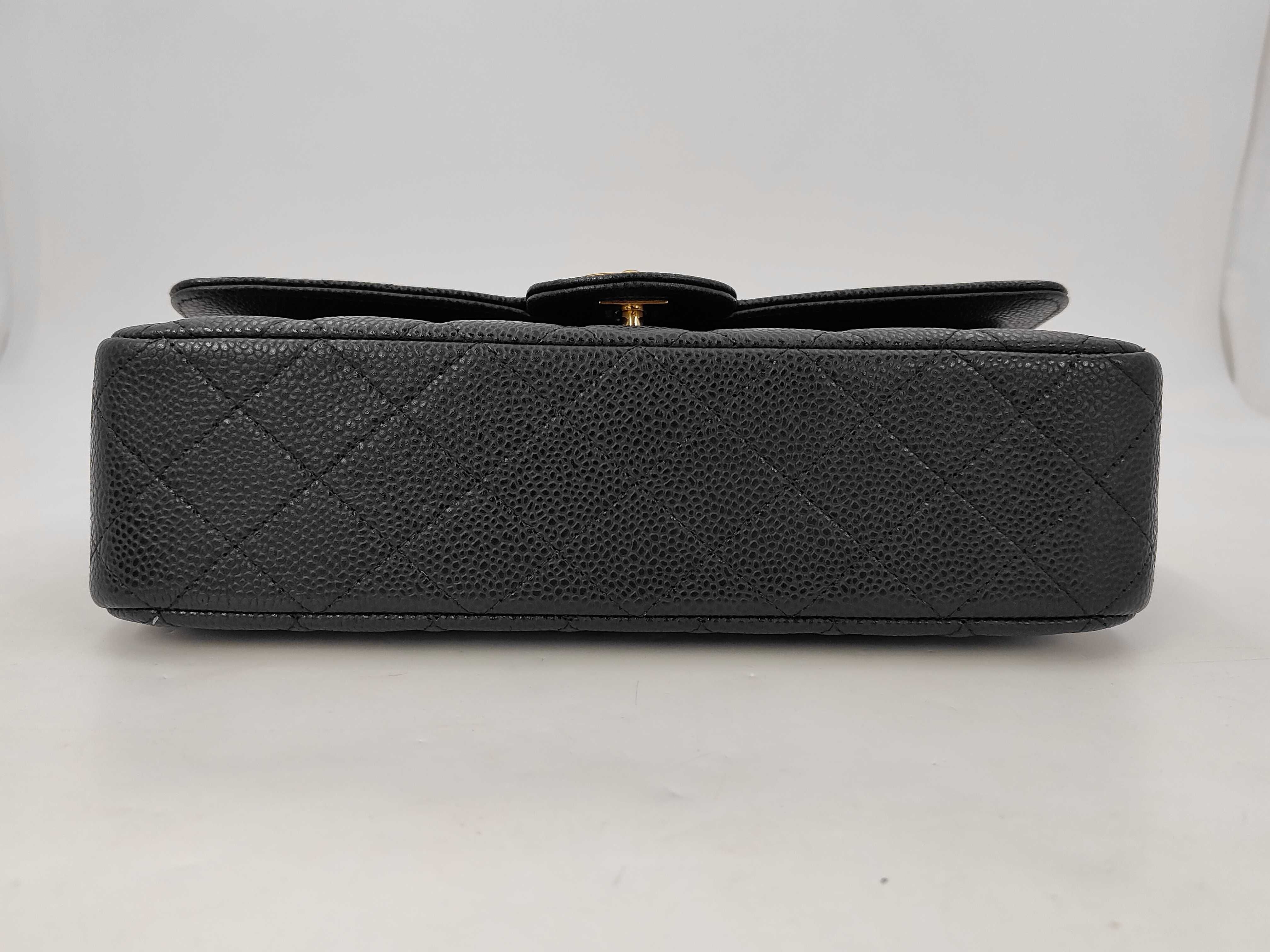 Classic Flap Black Quilted Caviar Skin Medium Shoulder Bag with Gold Hardware, Item No. 28, with Card — view 8