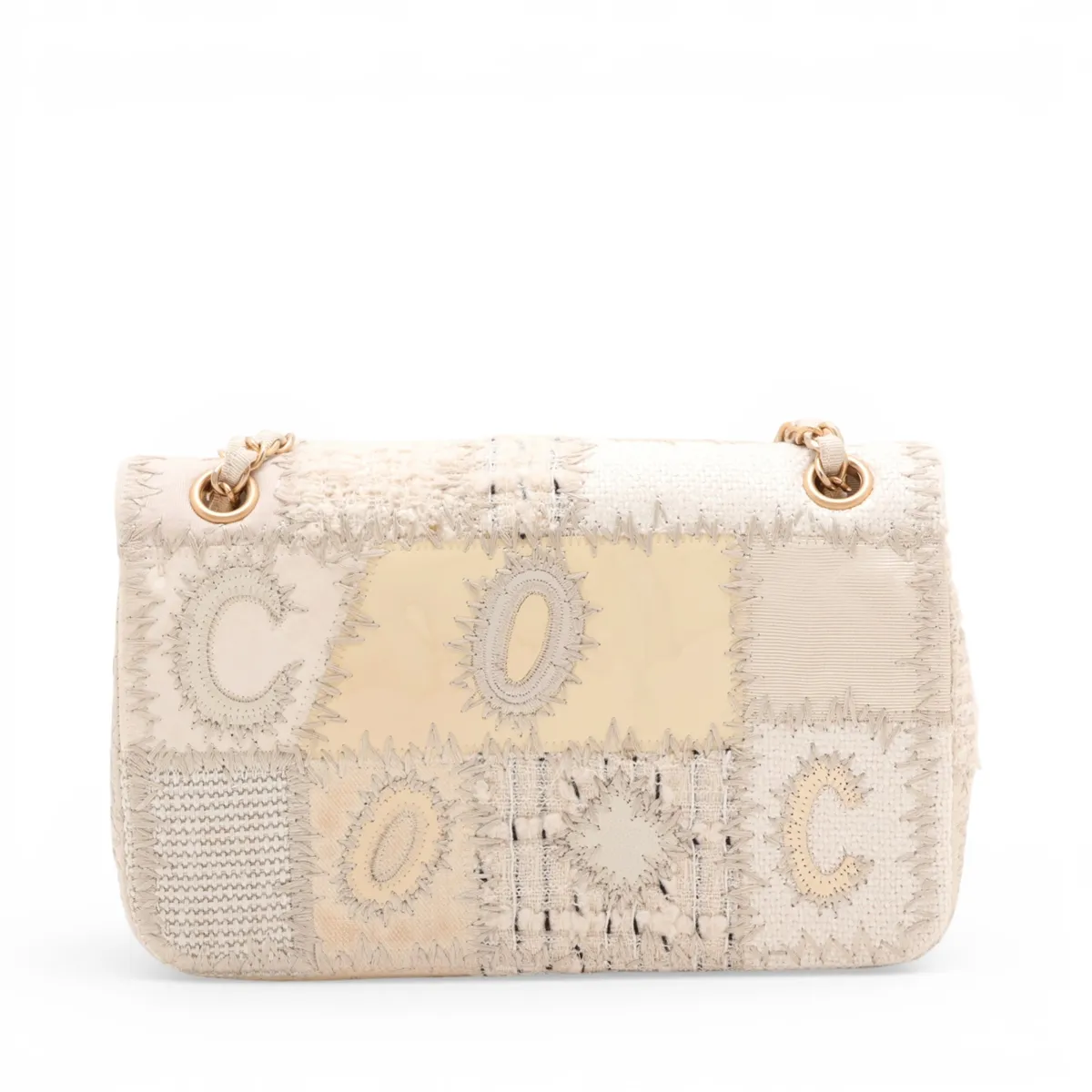 [Individually packaged] Chanel Coco Mark Canvas x Tweed x Patent Leather Single Flap Double Chain Bag Beige Silver Hardware 25801452 (Serial No. 25) — view 2
