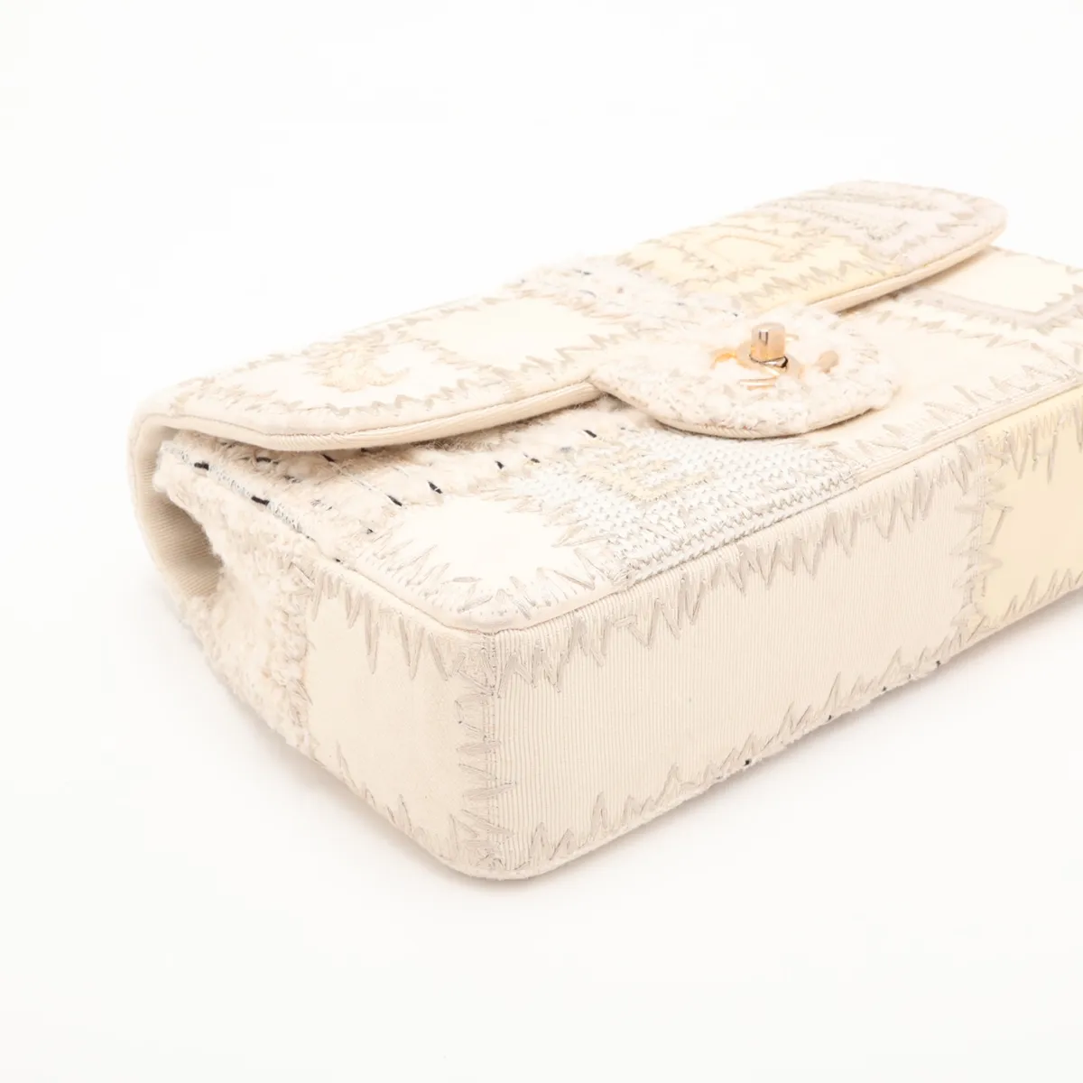 [Individually packaged] Chanel Coco Mark Canvas x Tweed x Patent Leather Single Flap Double Chain Bag Beige Silver Hardware 25801452 (Serial No. 25) — view 4