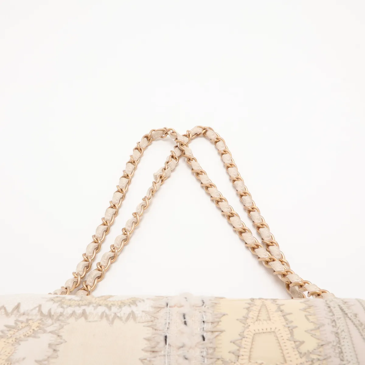 [Individually packaged] Chanel Coco Mark Canvas x Tweed x Patent Leather Single Flap Double Chain Bag Beige Silver Hardware 25801452 (Serial No. 25) — view 6