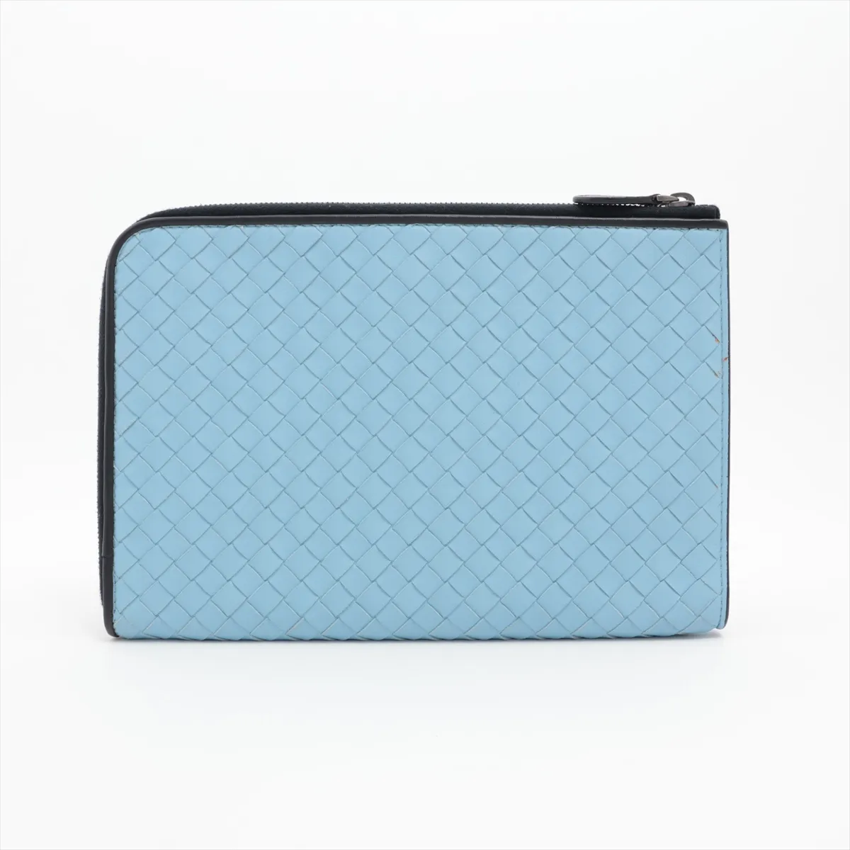 Intrecciato Leather Pouch, Blue — view 2