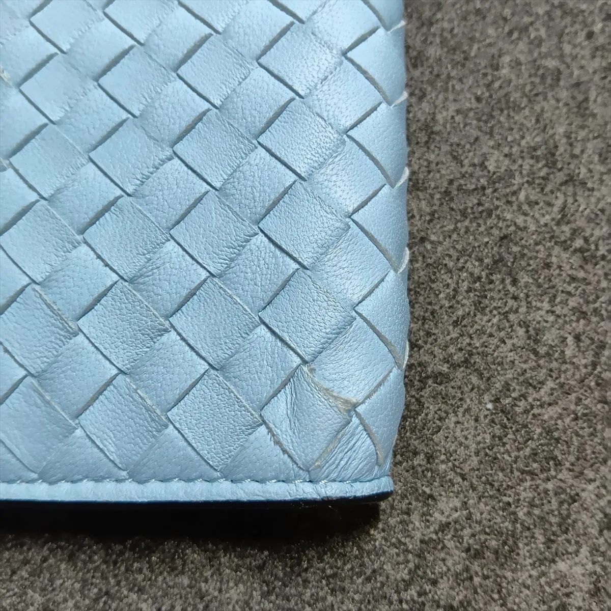Intrecciato Leather Pouch, Blue — view 7