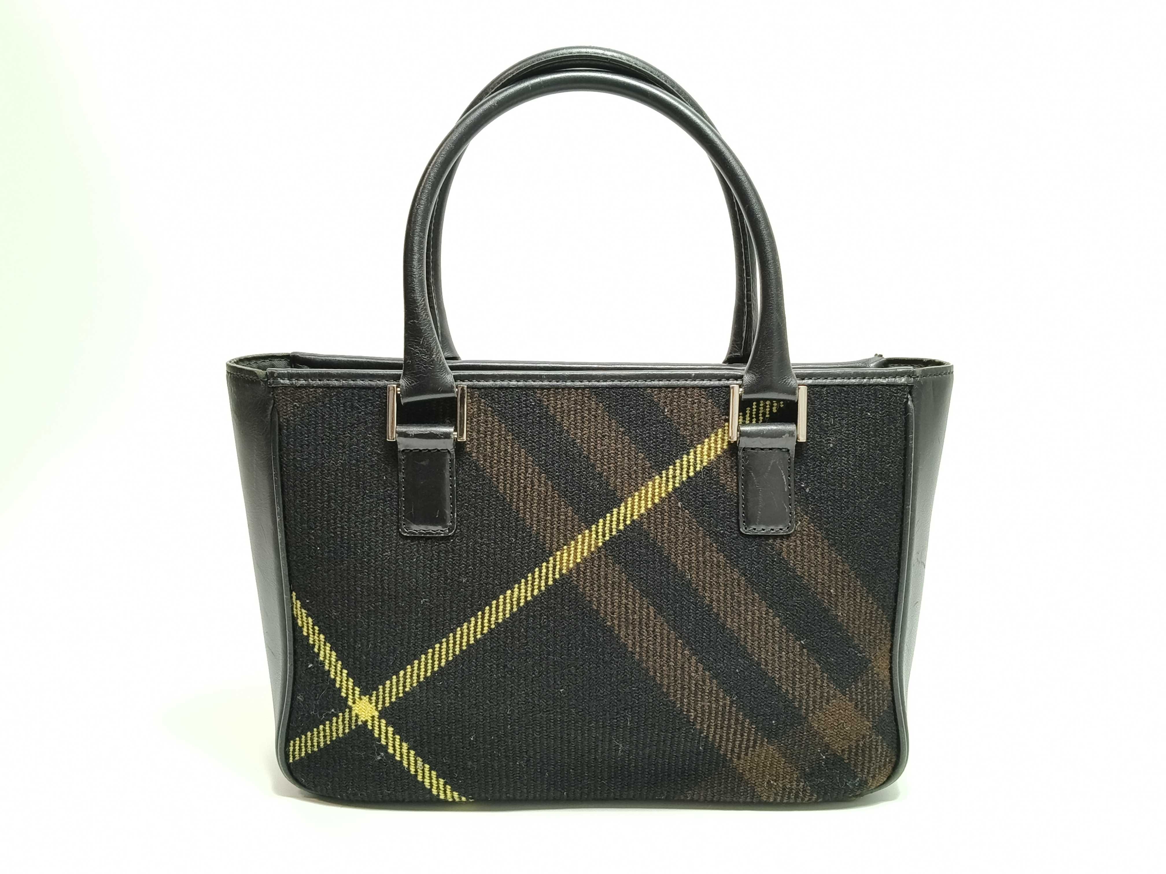 Wool Check Pattern Handbag Tote Bag