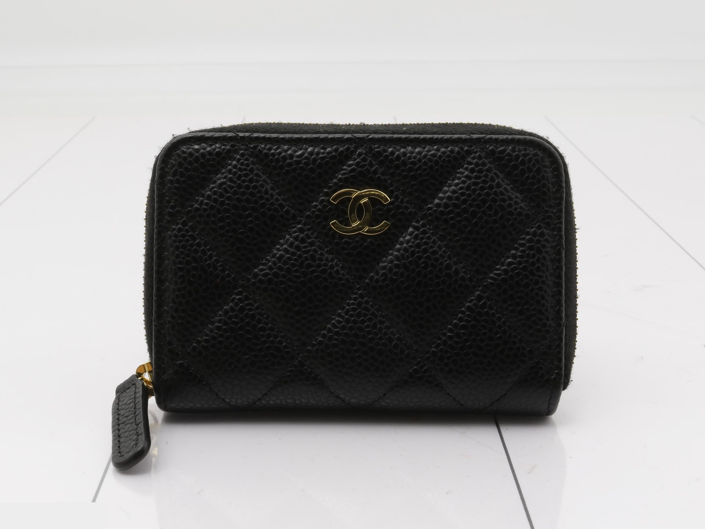 Classic zip coin purse caviar skin coin case
