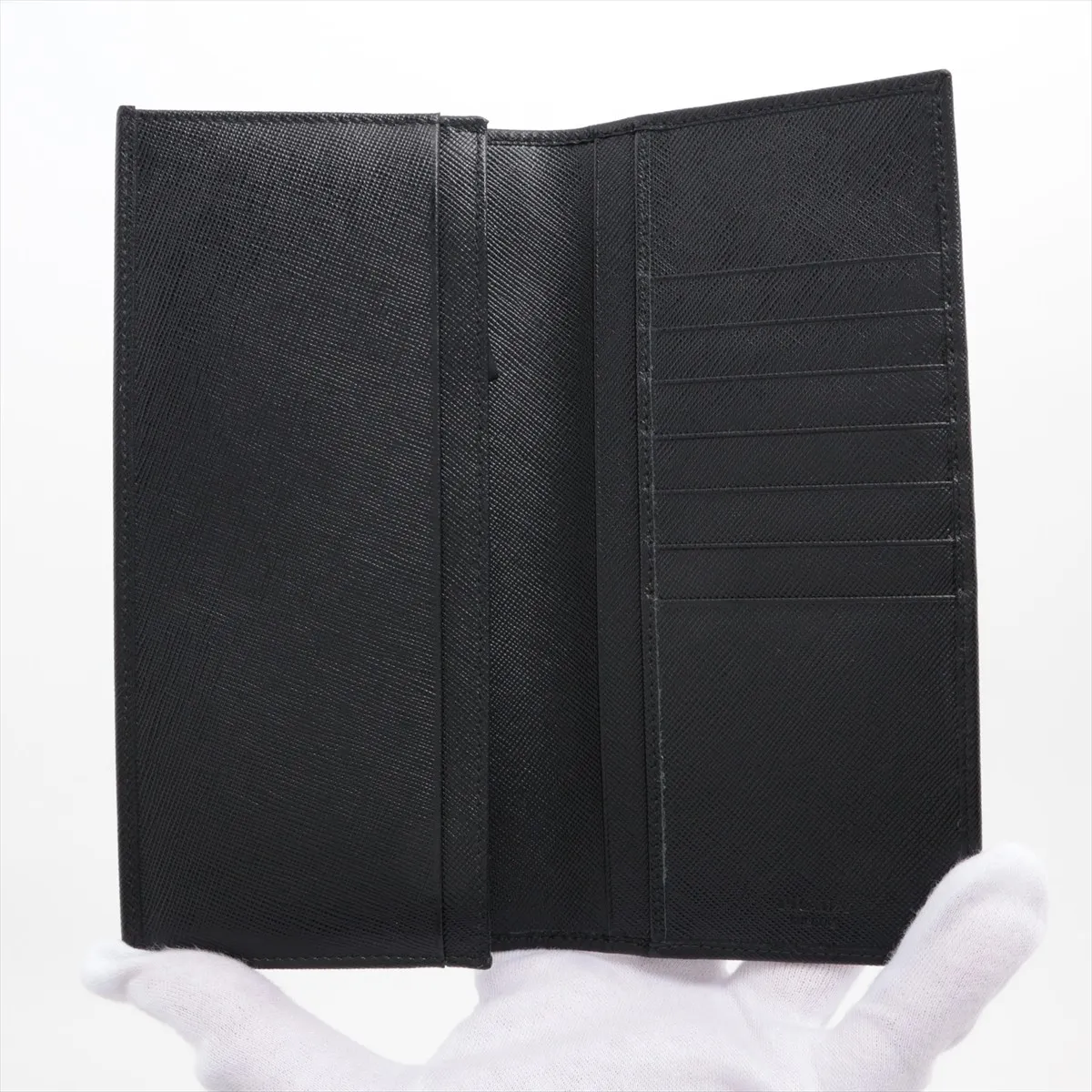 Saffiano Leather Long Wallet, Black — view 3