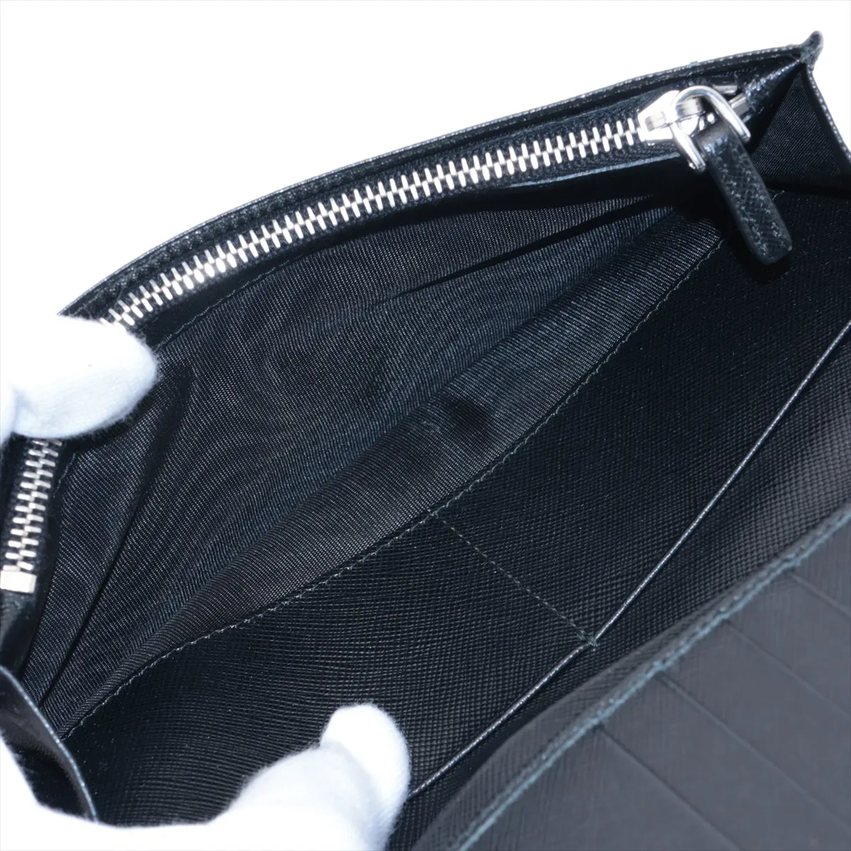 Saffiano Leather Long Wallet, Black — view 6