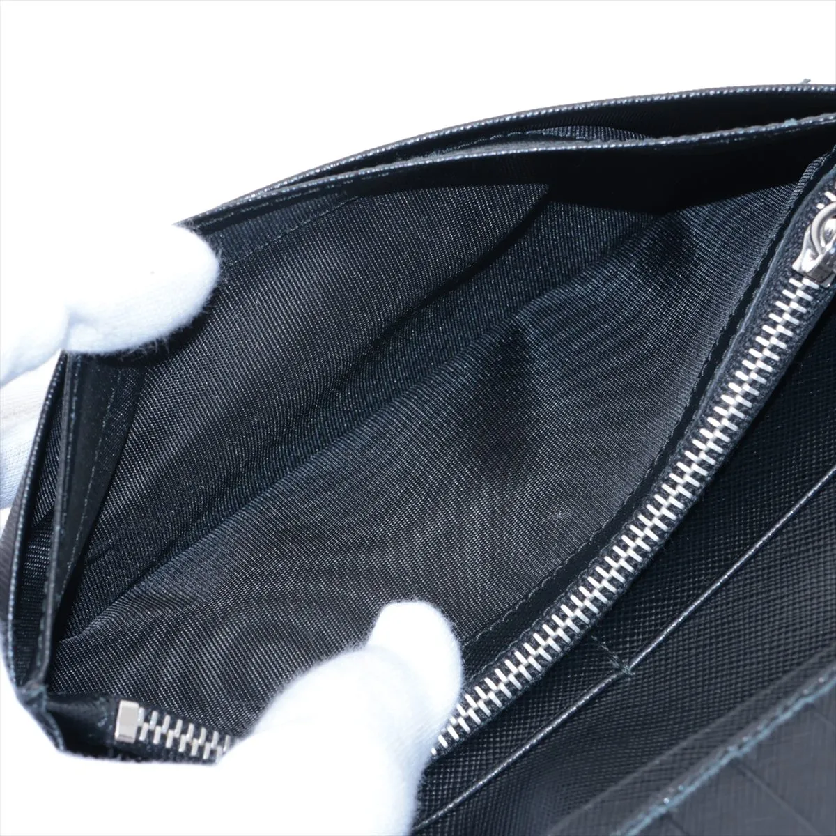 Saffiano Leather Long Wallet, Black — view 7