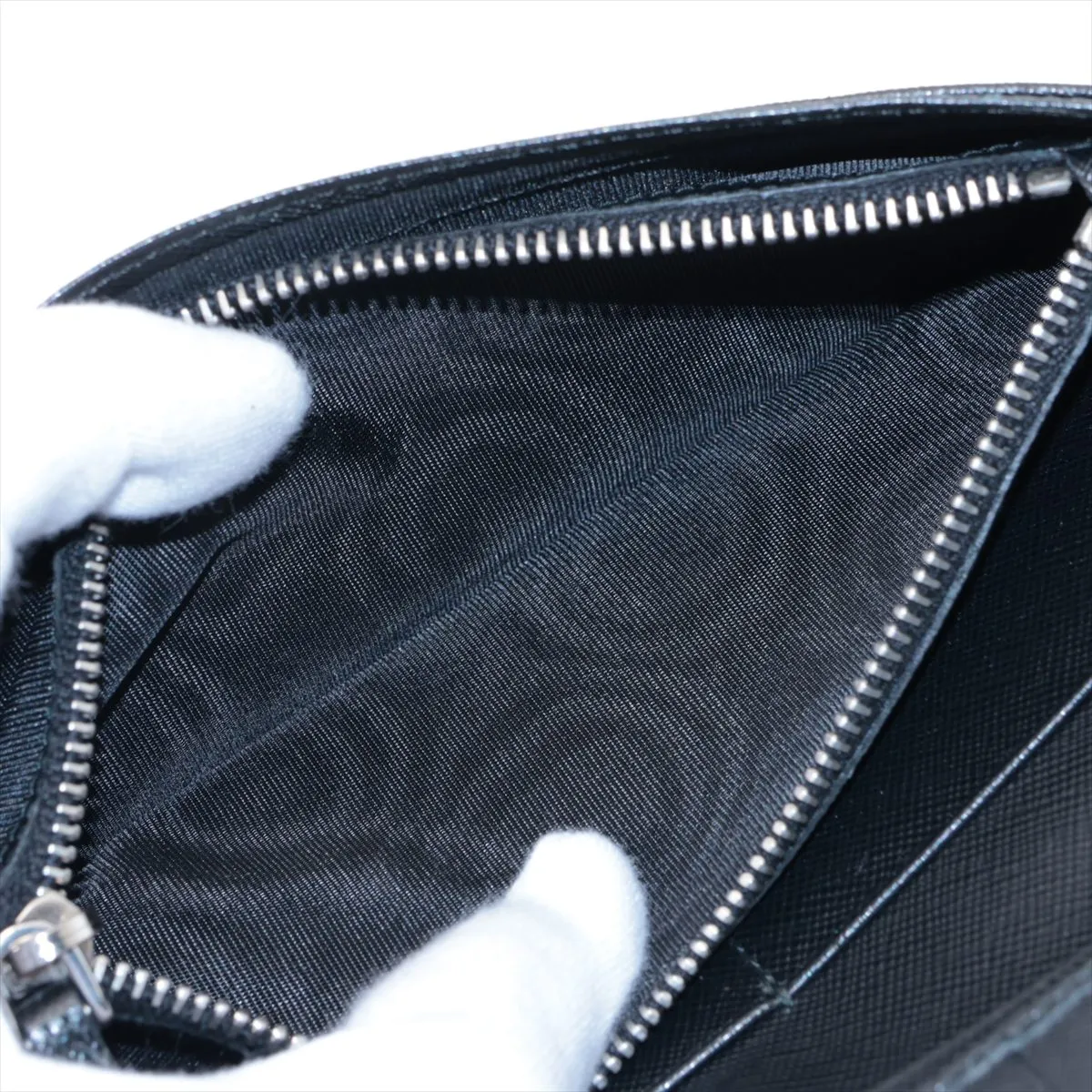 Saffiano Leather Long Wallet, Black — view 9