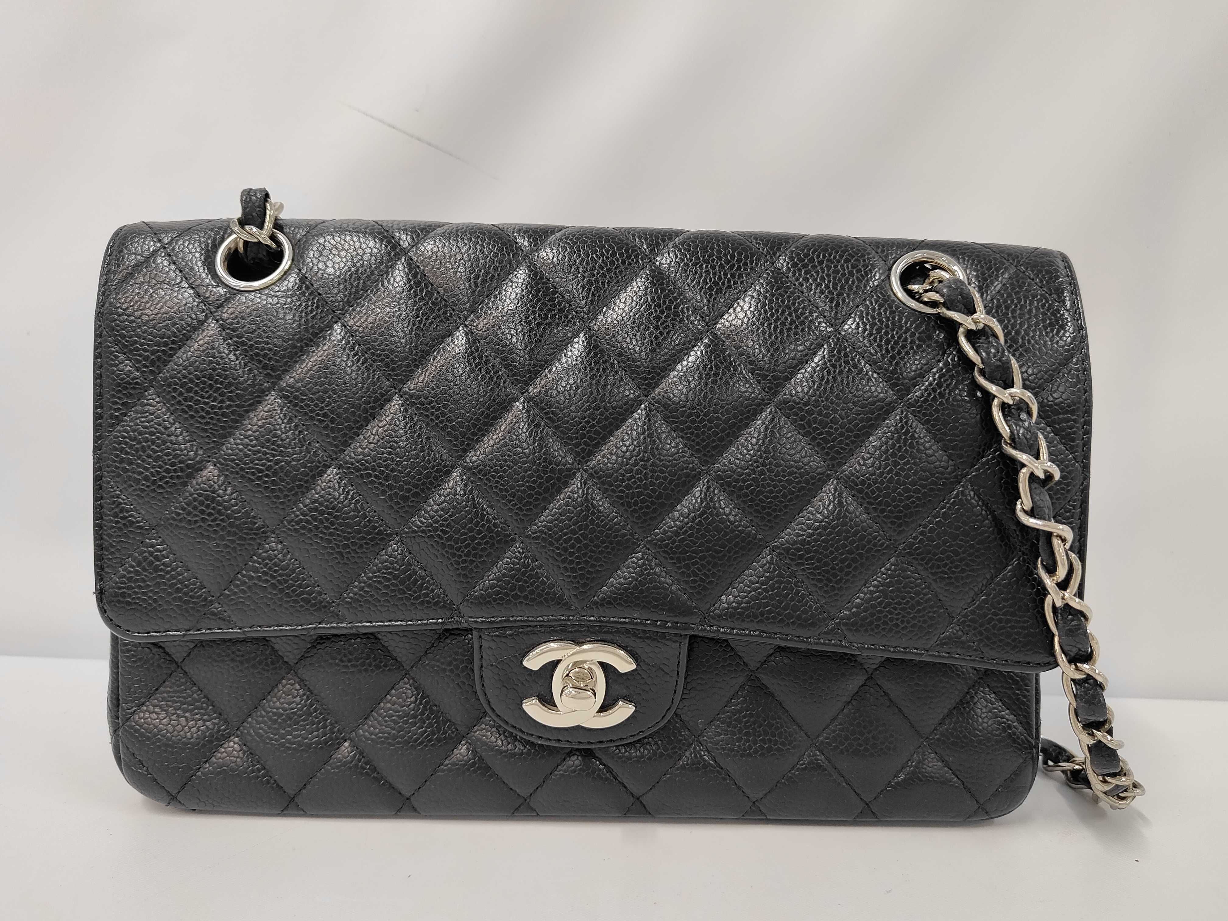 CF Black x Silver Hardware Calfskin Quilted Shoulder Bag