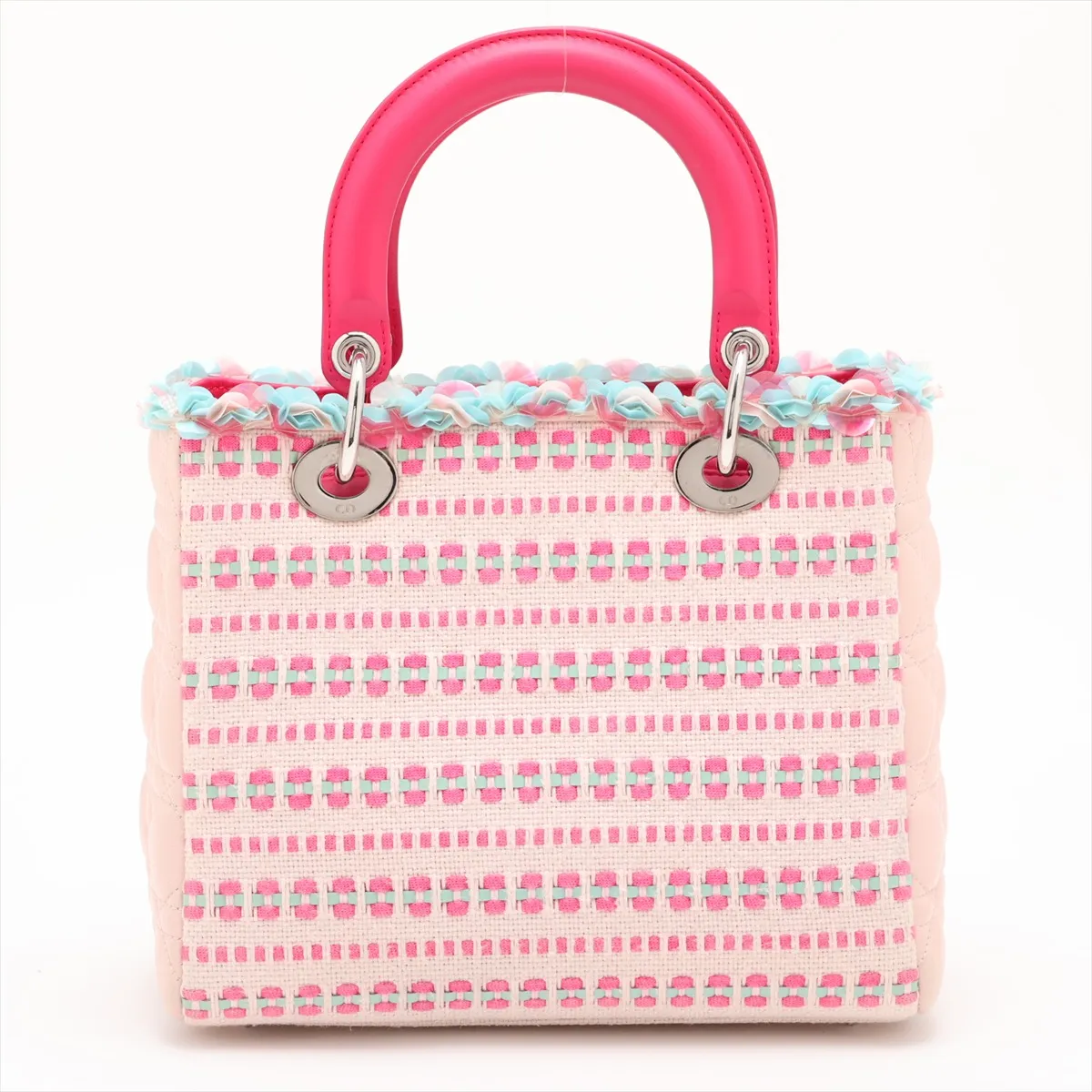 Lady Dior Canvas x Leather x Sequin 2-Way Handbag Pink x Blue — view 2