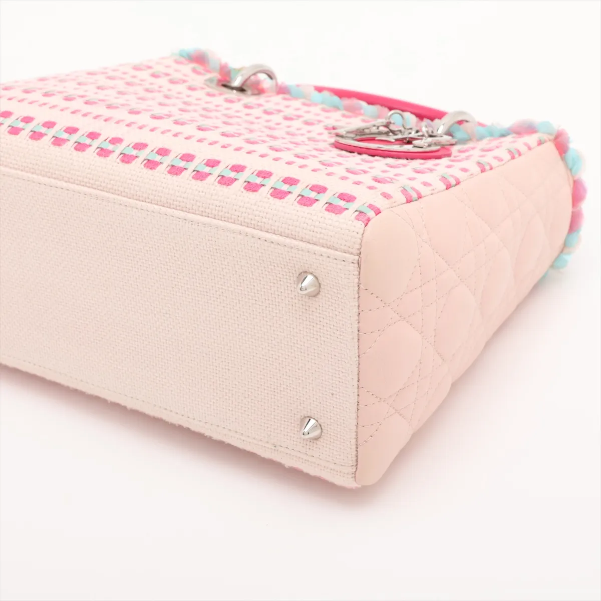 Lady Dior Canvas x Leather x Sequin 2-Way Handbag Pink x Blue — view 3