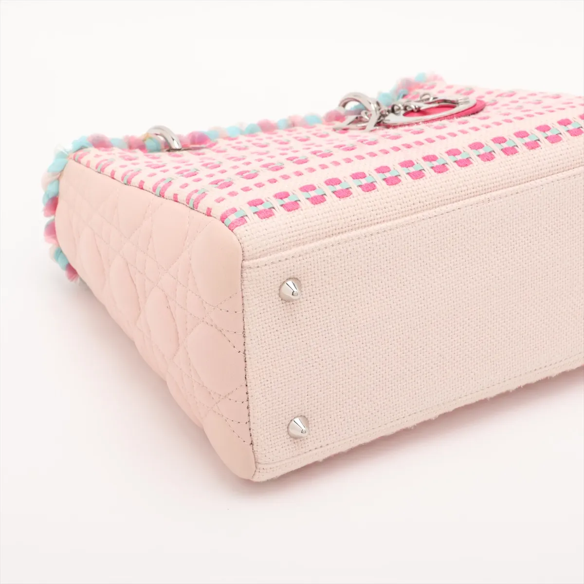 Lady Dior Canvas x Leather x Sequin 2-Way Handbag Pink x Blue — view 4