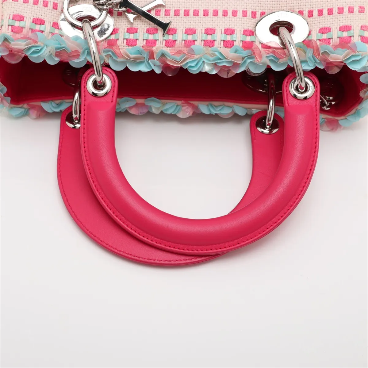 Lady Dior Canvas x Leather x Sequin 2-Way Handbag Pink x Blue — view 5