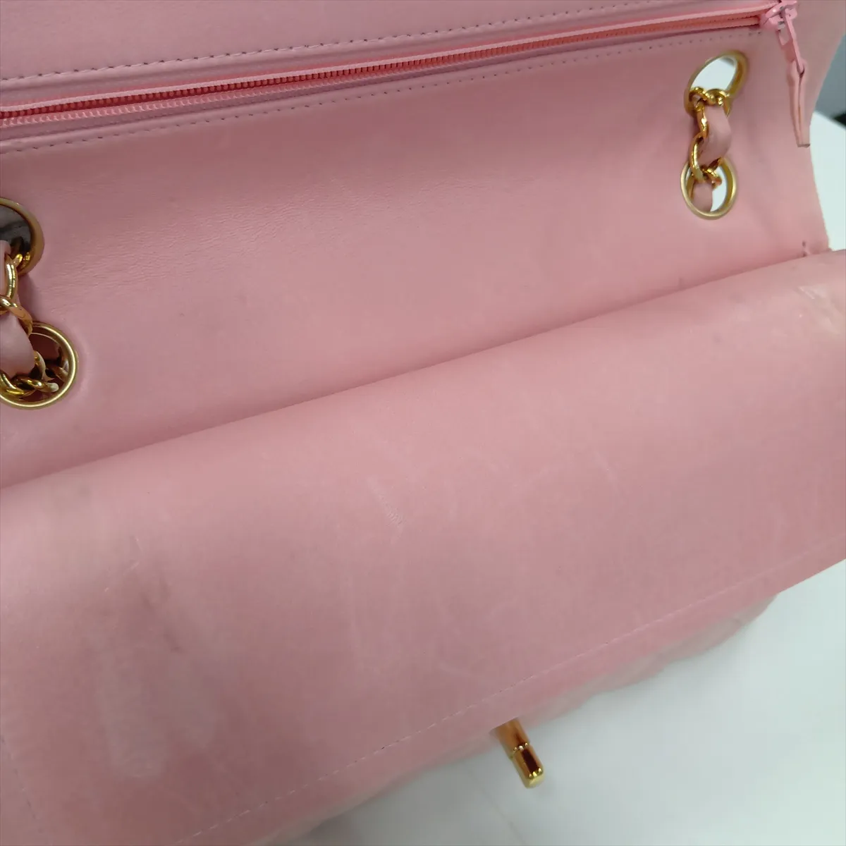 Matelassé 25 Lambskin Double Flap Double Chain Bag Pink Gold Hardware A01112 — view 12