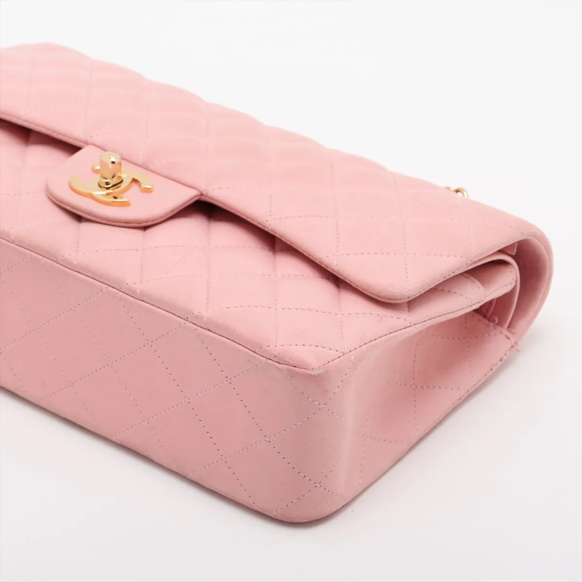 Matelassé 25 Lambskin Double Flap Double Chain Bag Pink Gold Hardware A01112 — view 3