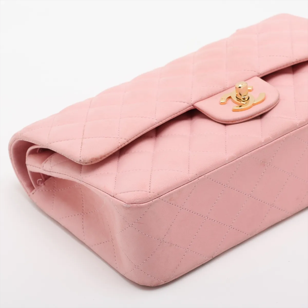 Matelassé 25 Lambskin Double Flap Double Chain Bag Pink Gold Hardware A01112 — view 4