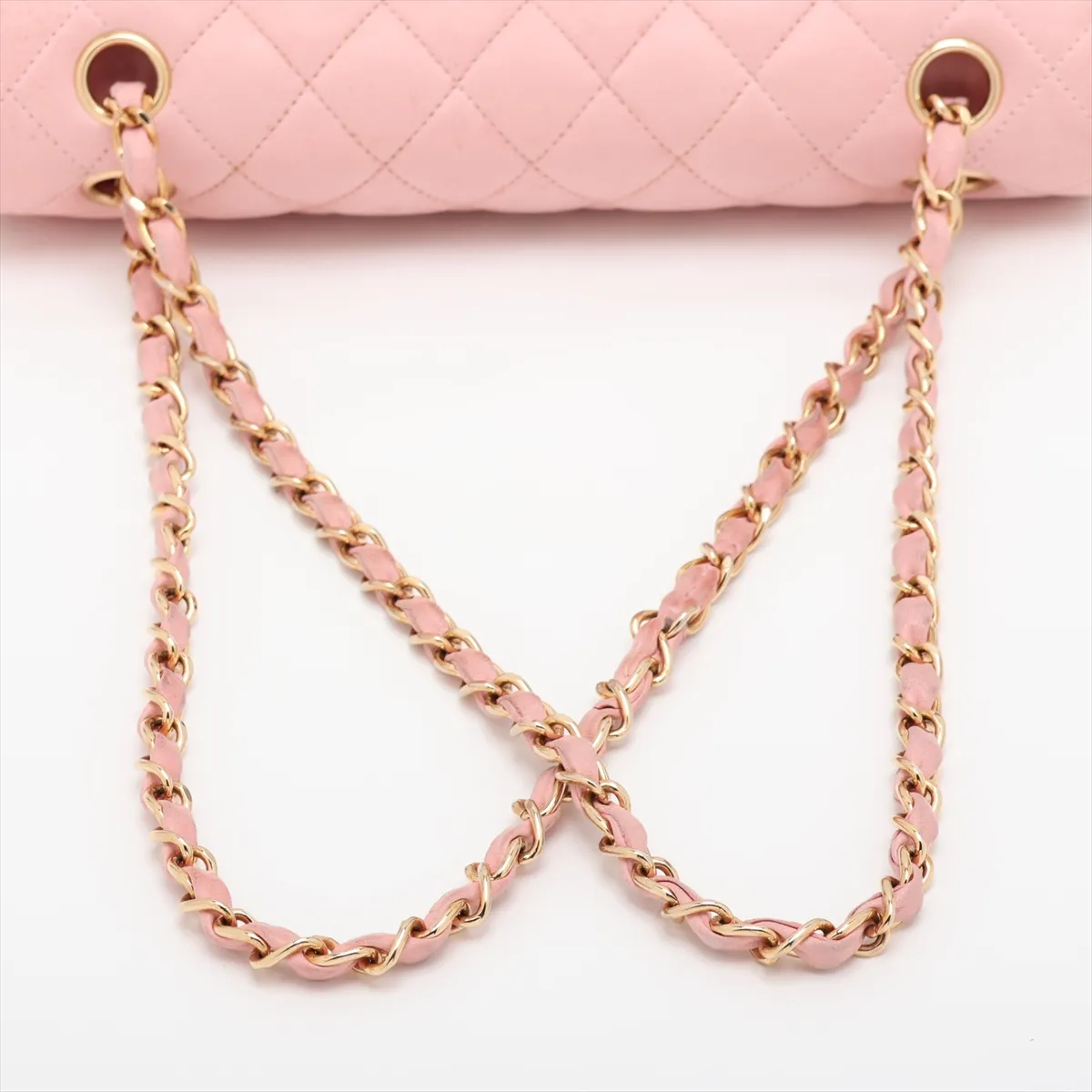 Matelassé 25 Lambskin Double Flap Double Chain Bag Pink Gold Hardware A01112 — view 5
