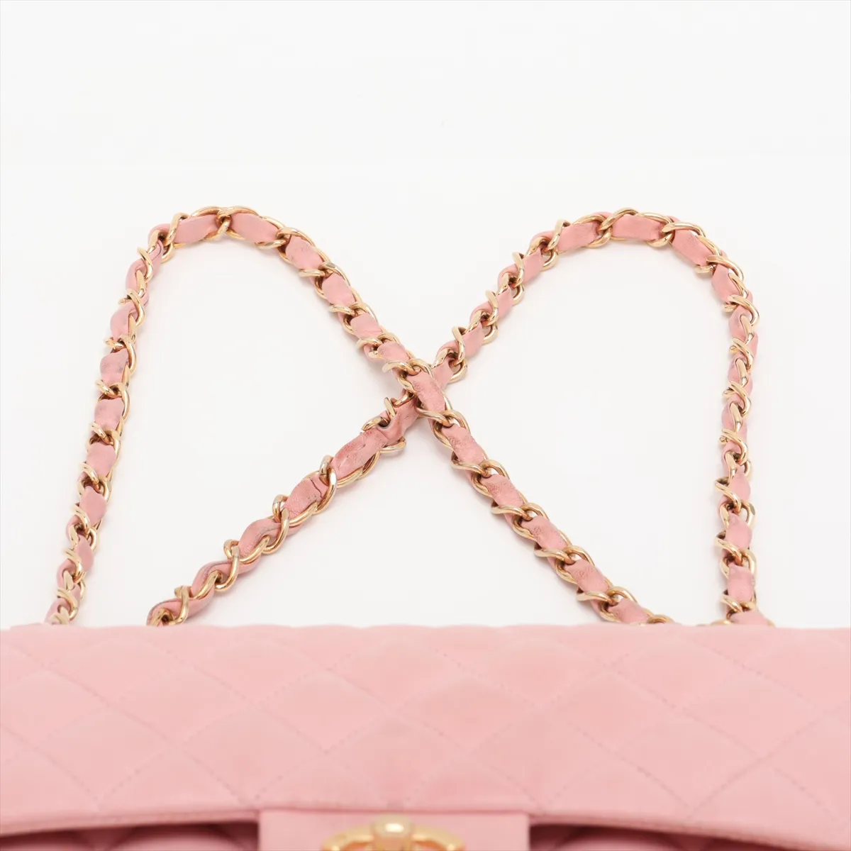 Matelassé 25 Lambskin Double Flap Double Chain Bag Pink Gold Hardware A01112 — view 6