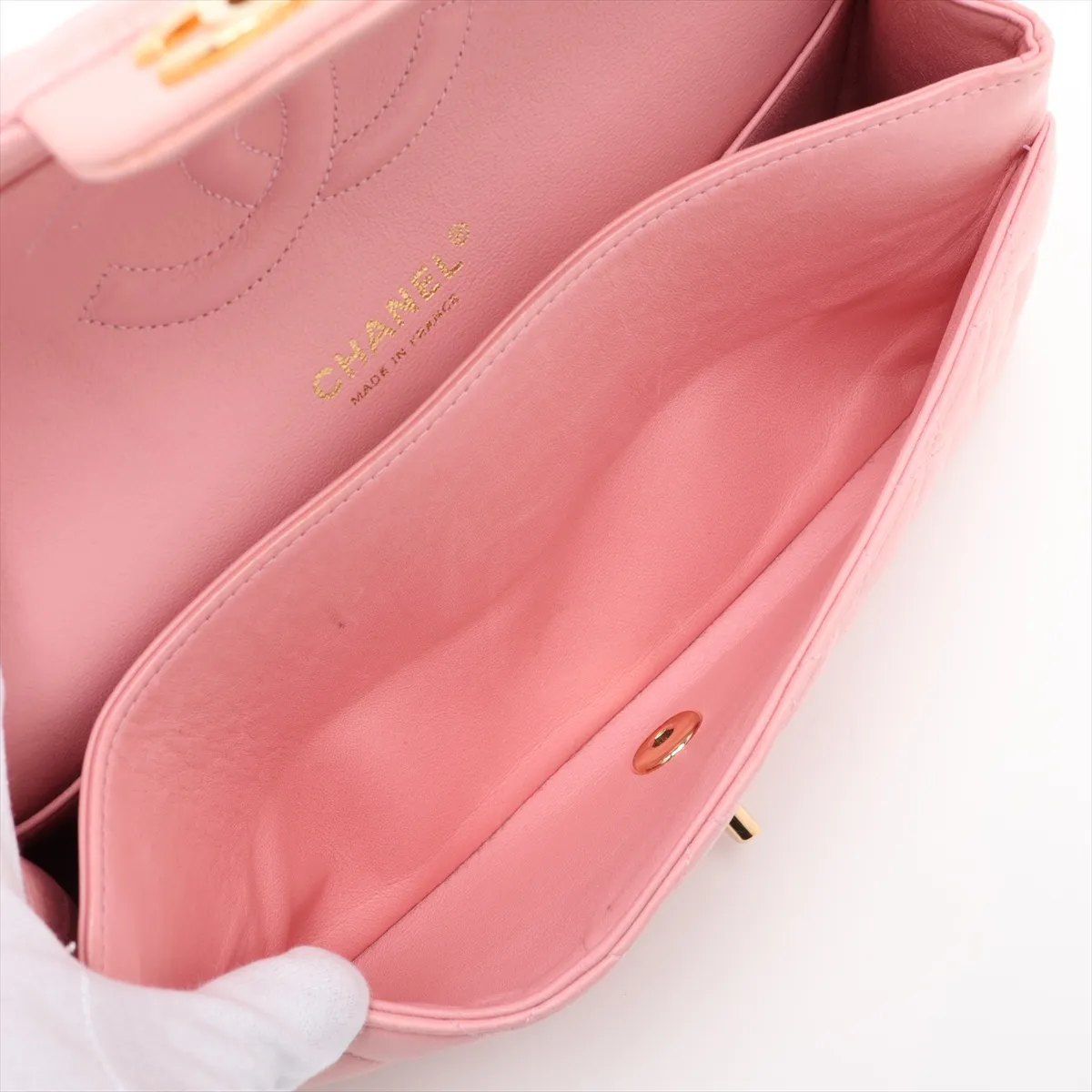 Matelassé 25 Lambskin Double Flap Double Chain Bag Pink Gold Hardware A01112 — view 8