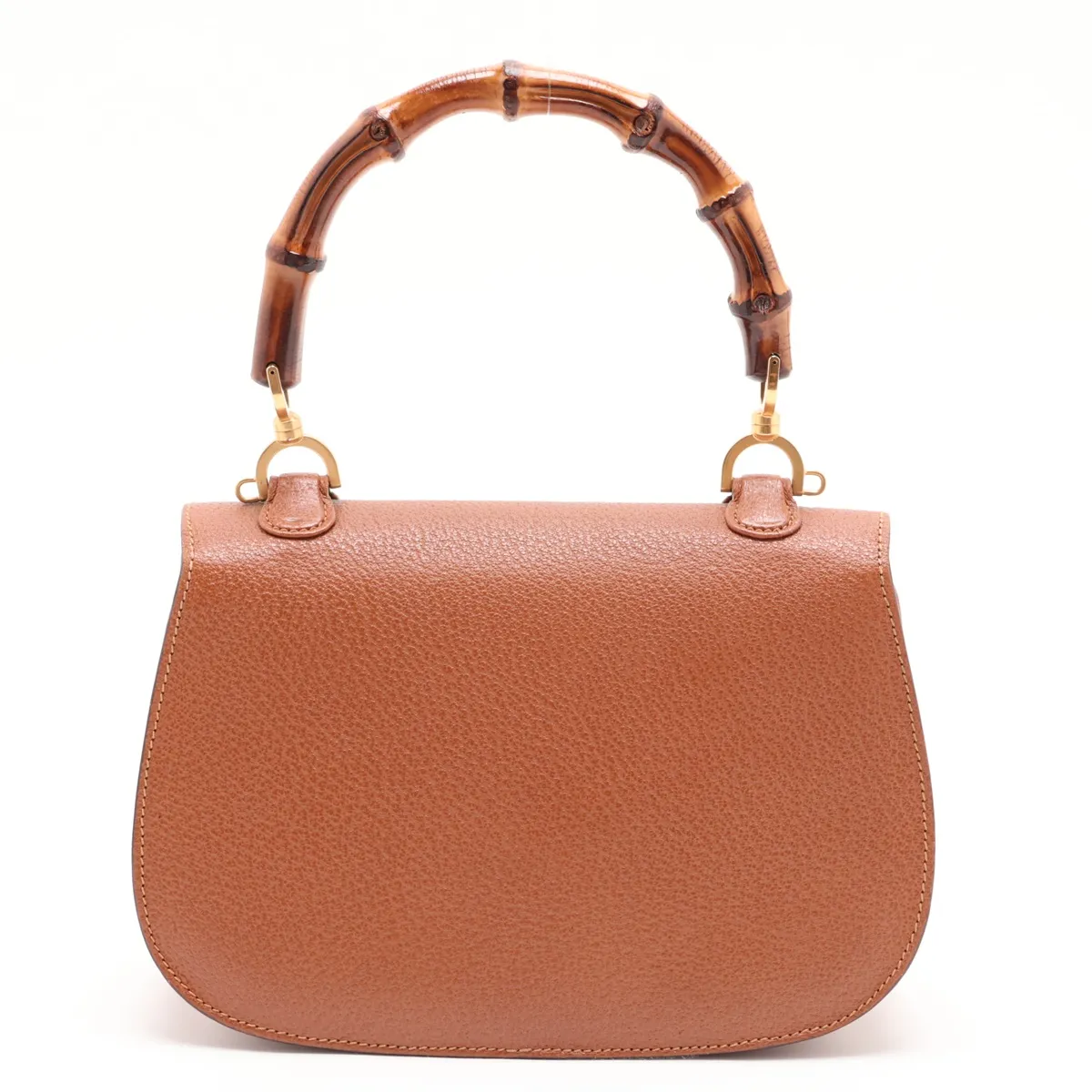 Old Gucci Bamboo Leather 2-Way Handbag, Brown, with Mirror — view 2