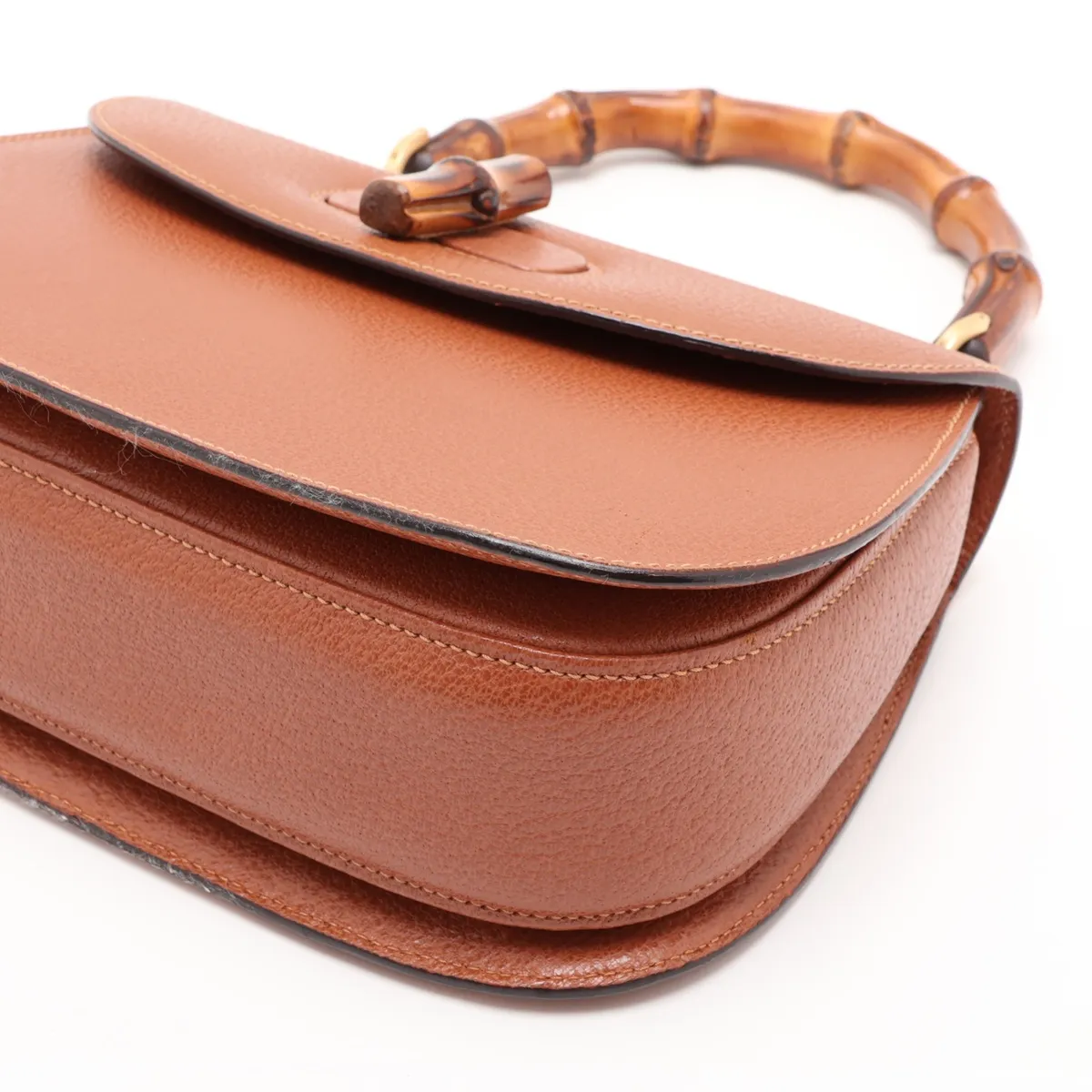 Old Gucci Bamboo Leather 2-Way Handbag, Brown, with Mirror — view 3