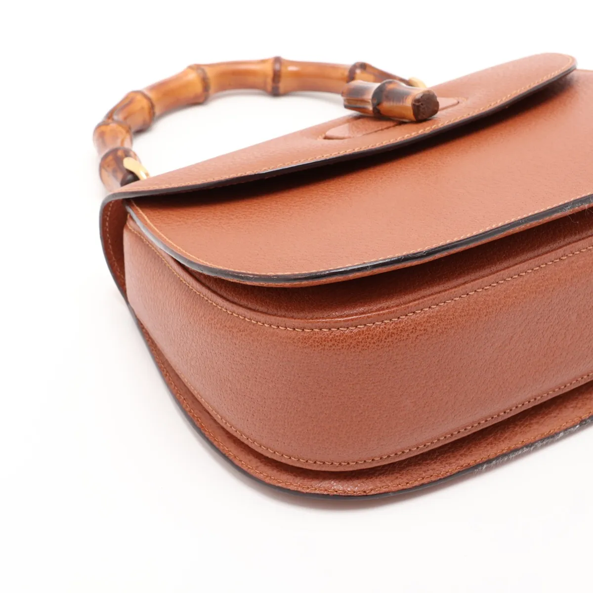 Old Gucci Bamboo Leather 2-Way Handbag, Brown, with Mirror — view 4