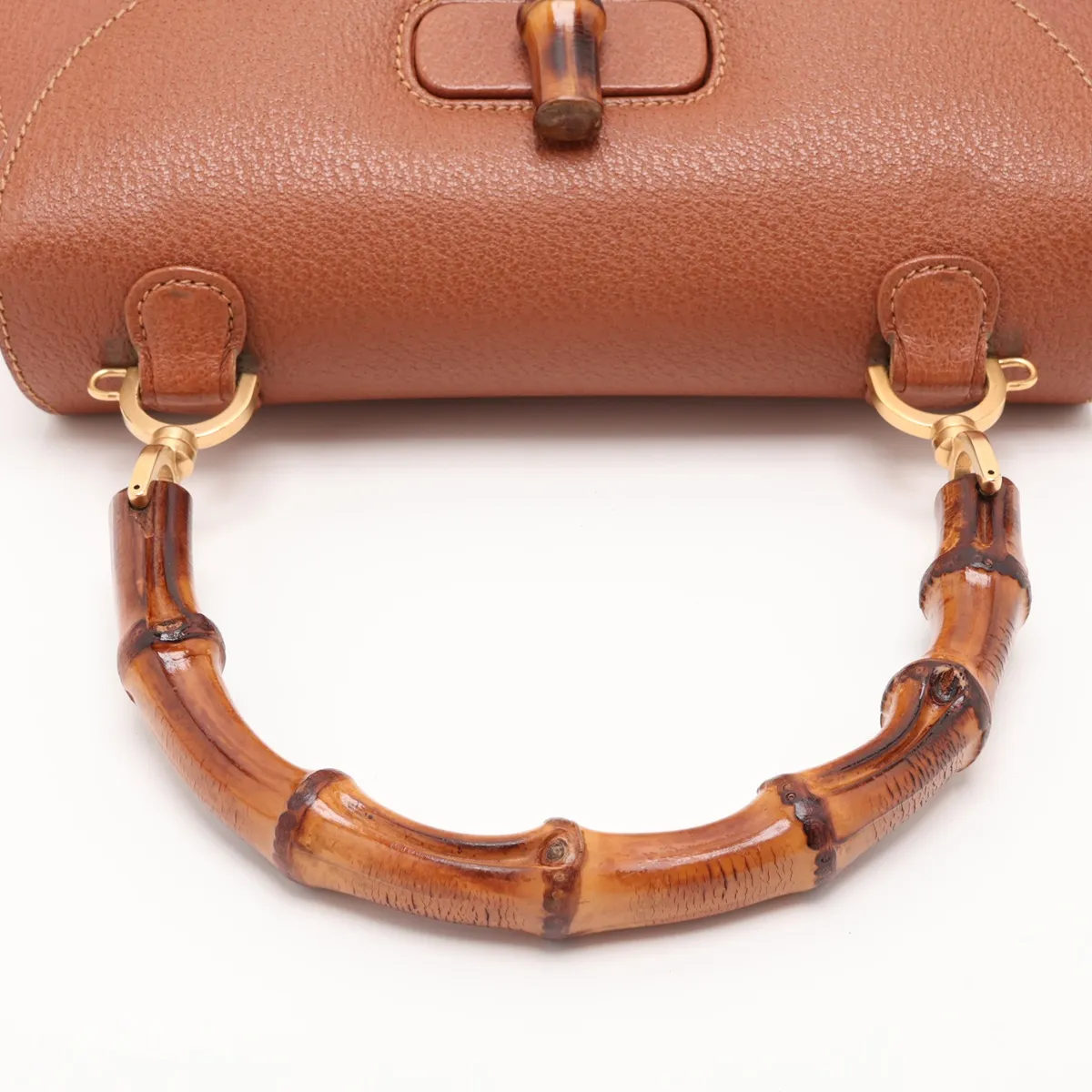 Old Gucci Bamboo Leather 2-Way Handbag, Brown, with Mirror — view 5