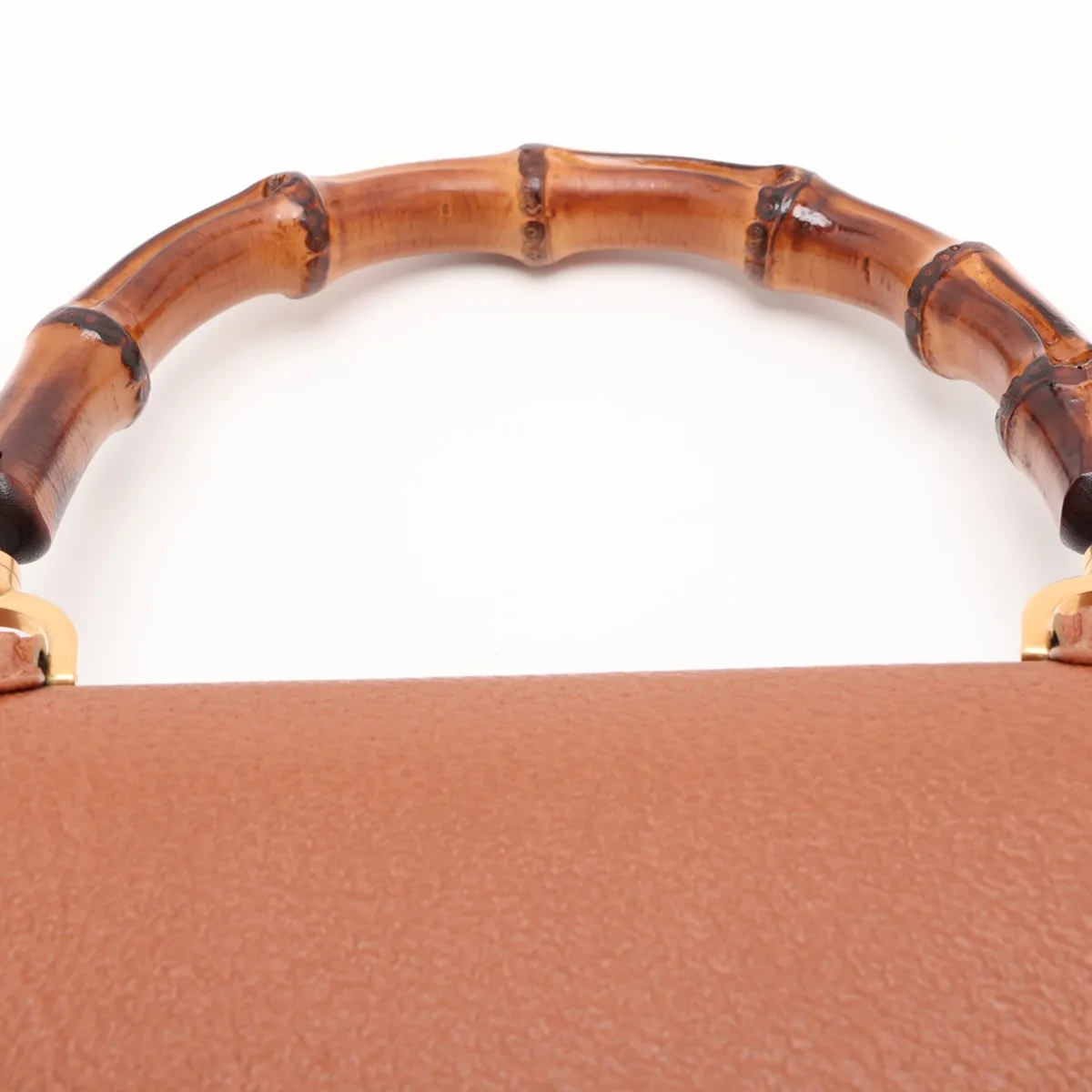 Old Gucci Bamboo Leather 2-Way Handbag, Brown, with Mirror — view 6