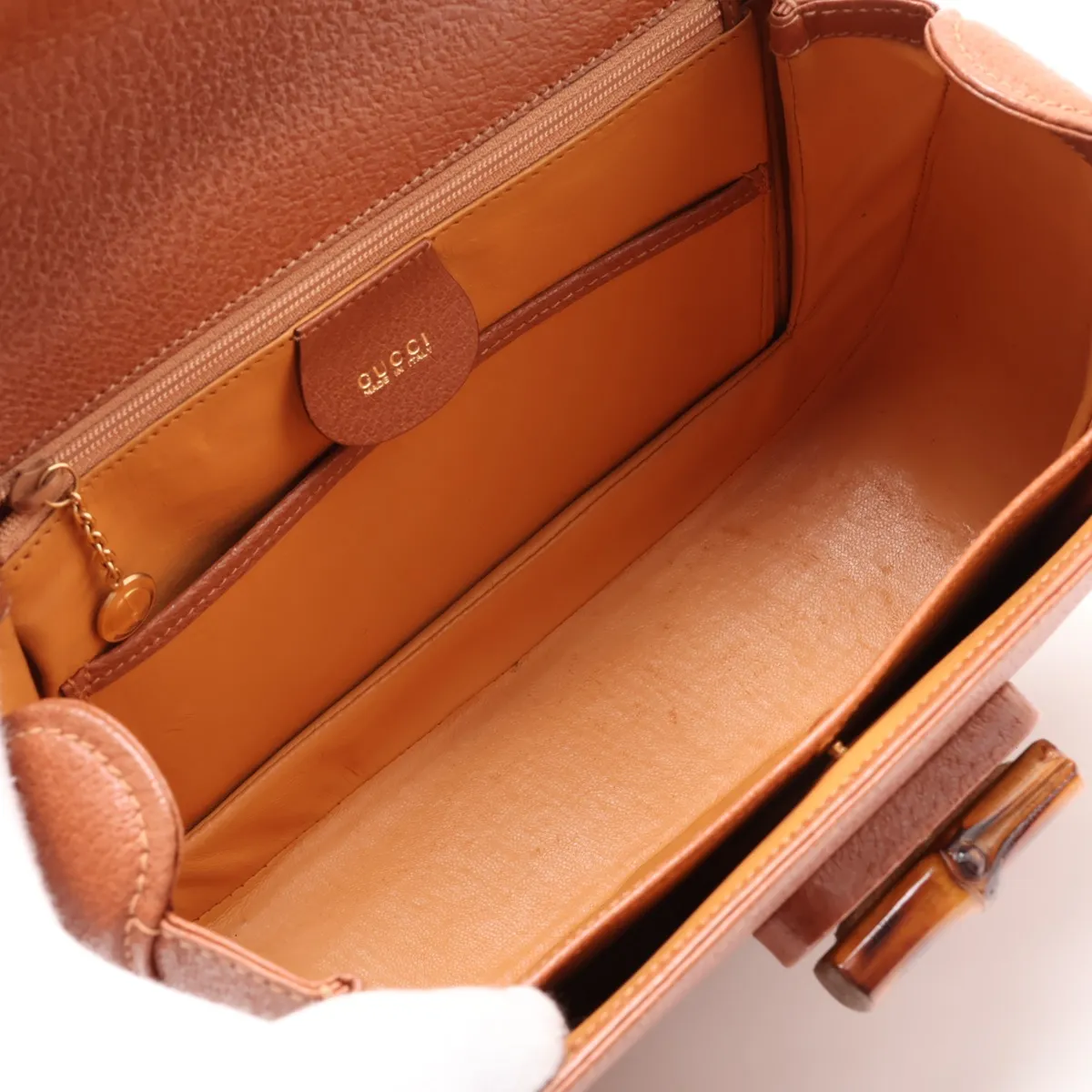 Old Gucci Bamboo Leather 2-Way Handbag, Brown, with Mirror — view 8