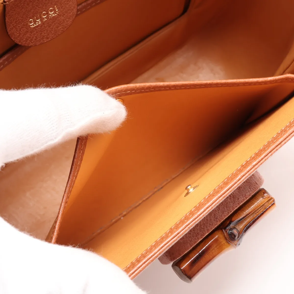 Old Gucci Bamboo Leather 2-Way Handbag, Brown, with Mirror — view 9