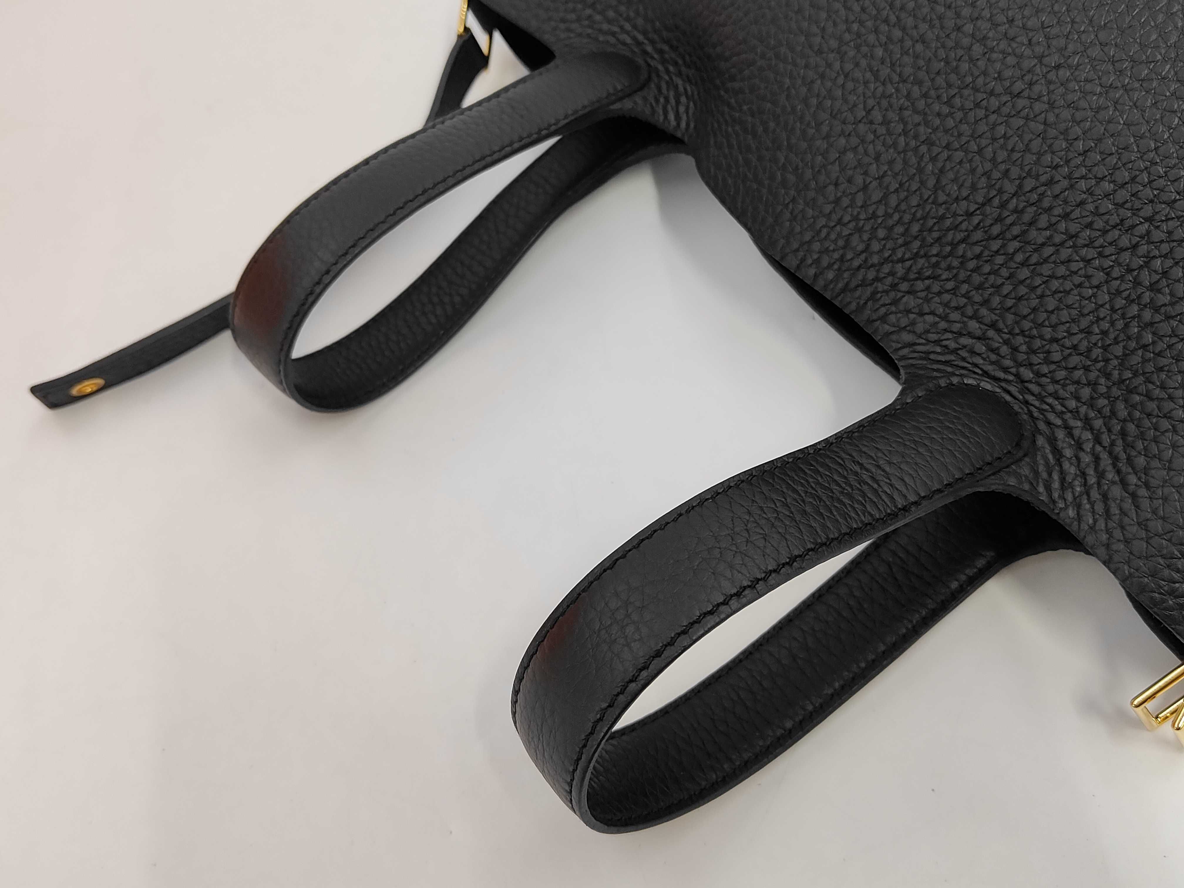 Picotin Lock PM Taurillon Clemence Leather Black Gold Hardware G Stamp Handbag — view 3