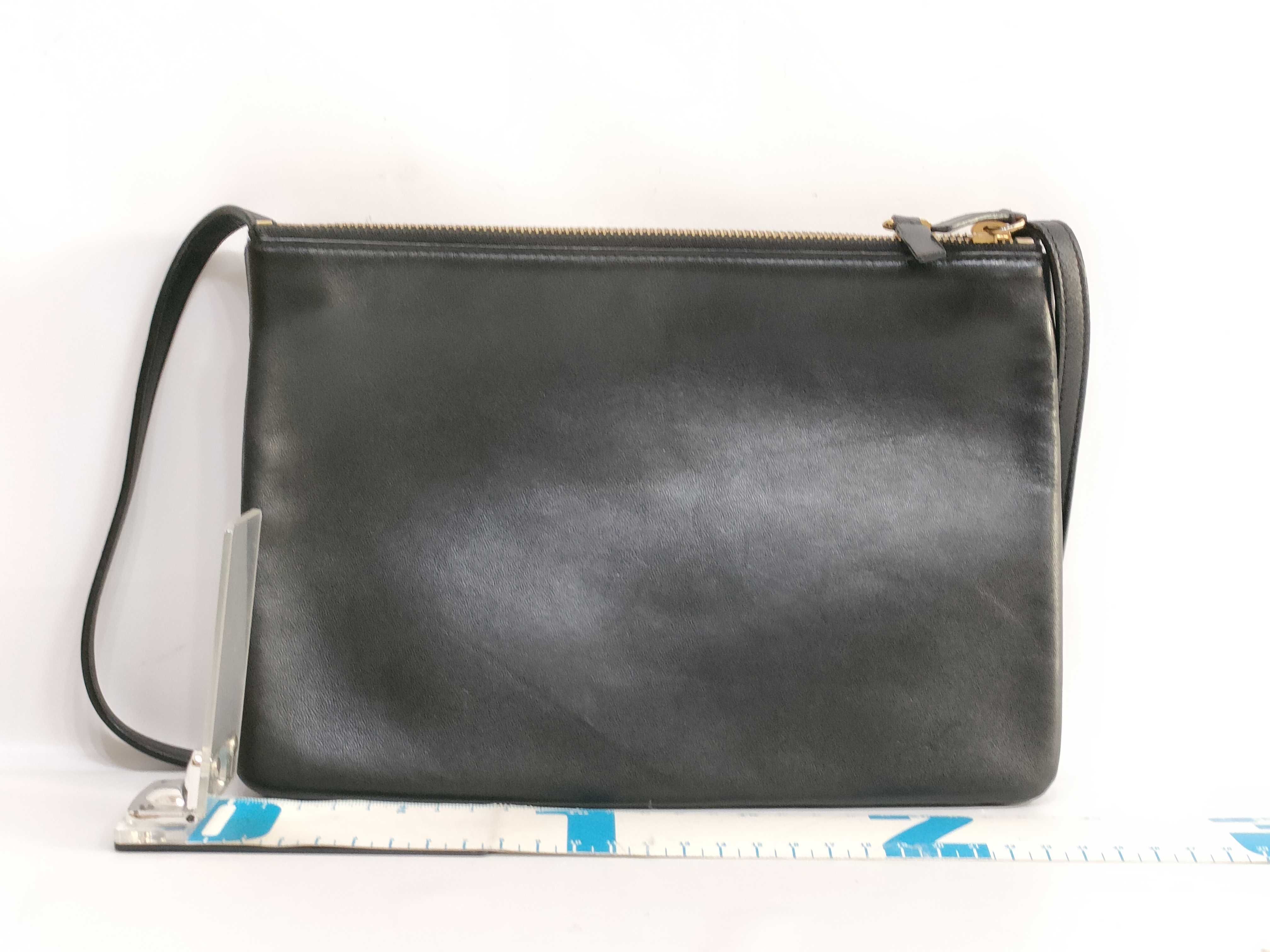 Trio Leather Shoulder Bag, Black with Gold Hardware — view 2